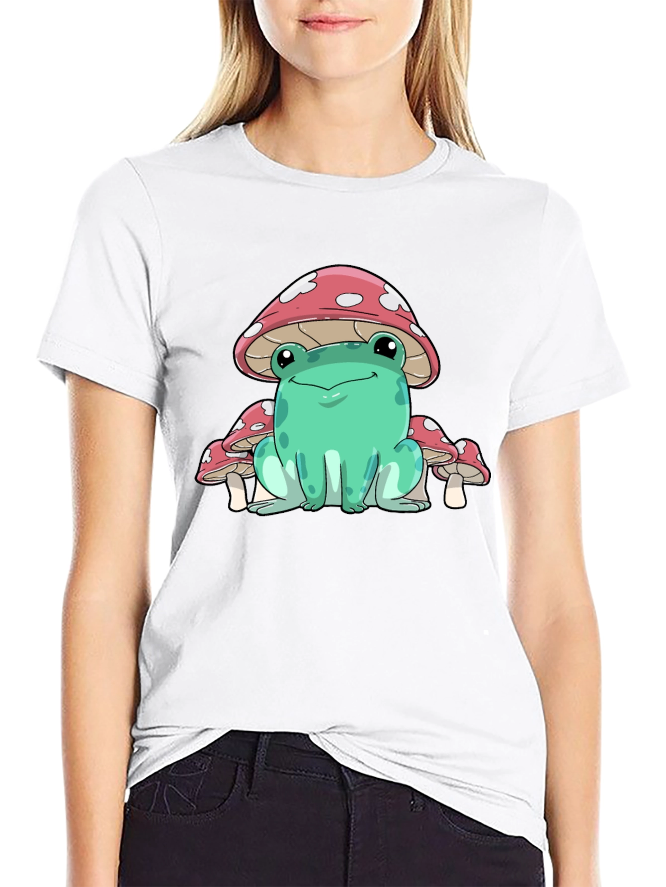 Frog Mushroom Graphic Tee - Whimsical Black T-Shirt