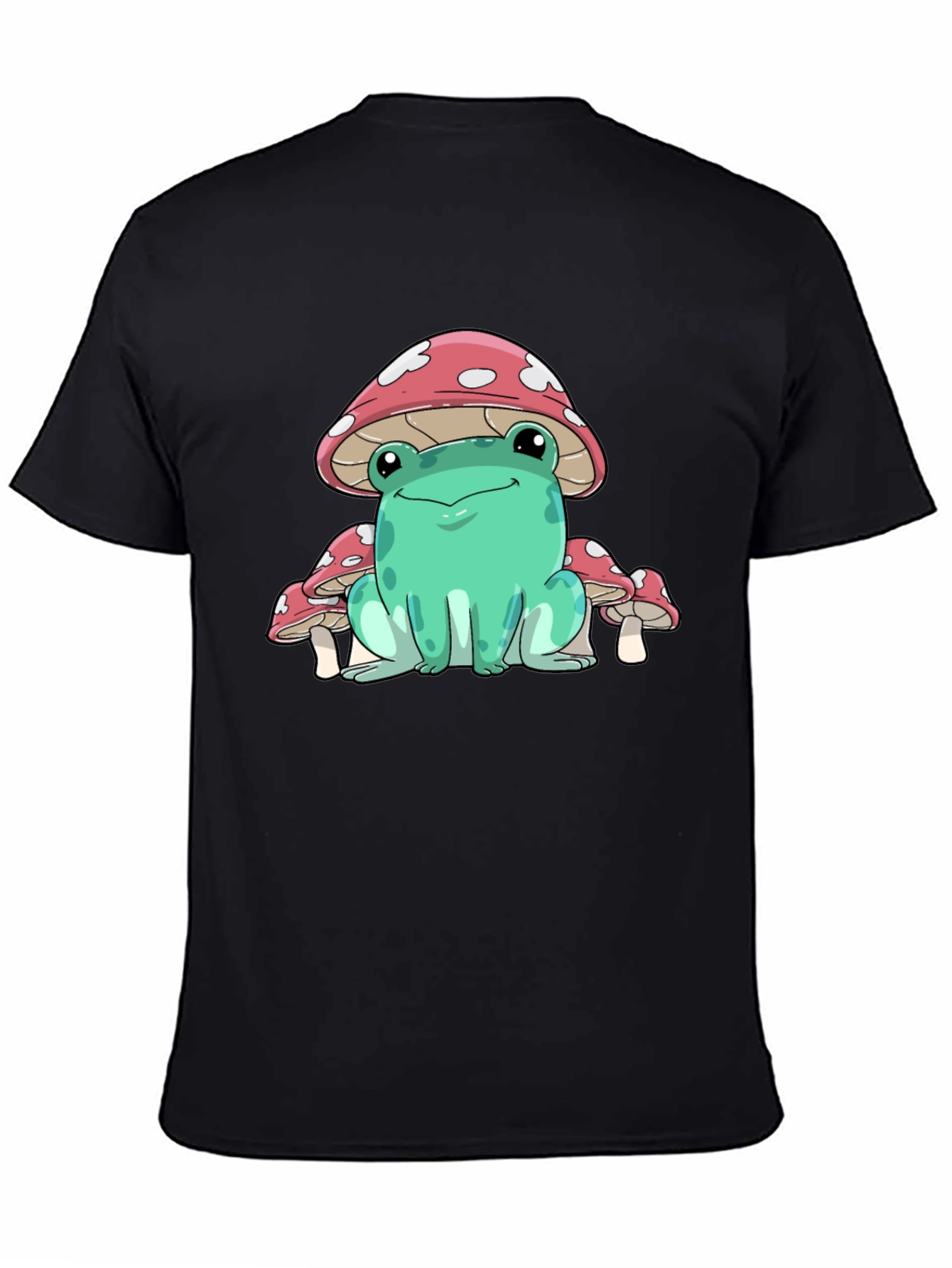Frog Mushroom Graphic Tee - Whimsical Black T-Shirt
