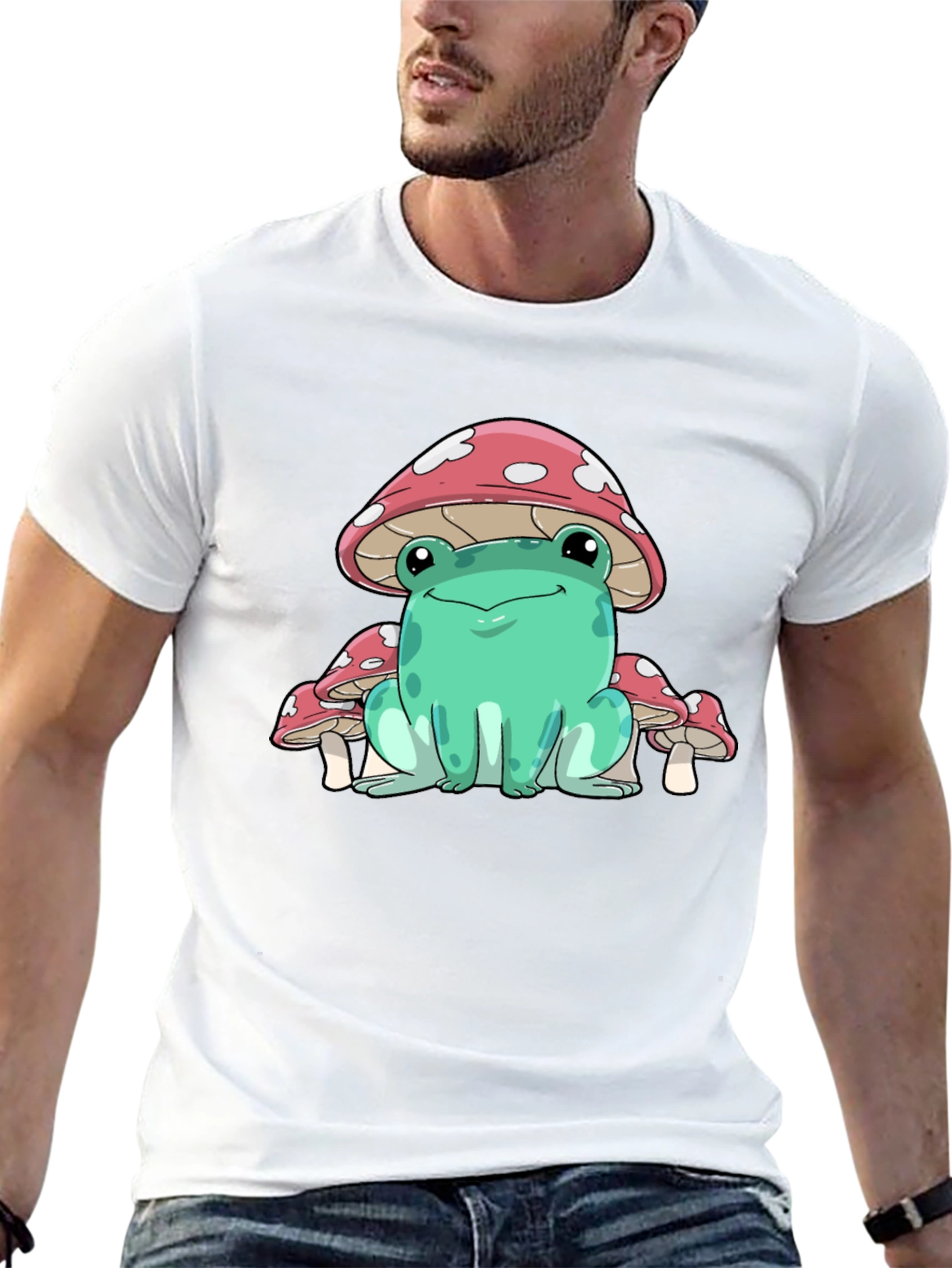 Frog Mushroom Graphic Tee - Whimsical Black T-Shirt