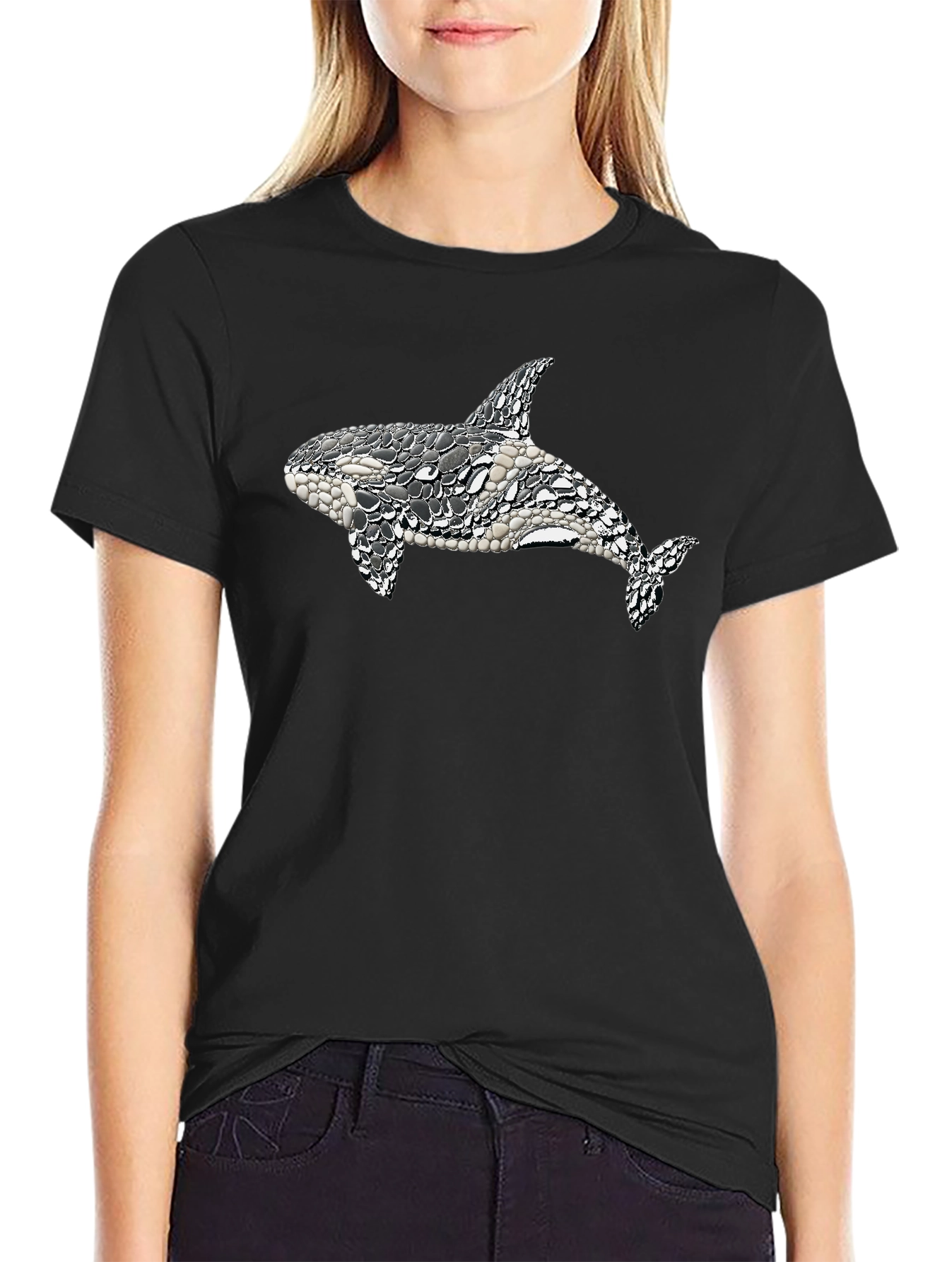 Orca Mosaic Graphic Tee - Black Cotton T-Shirt