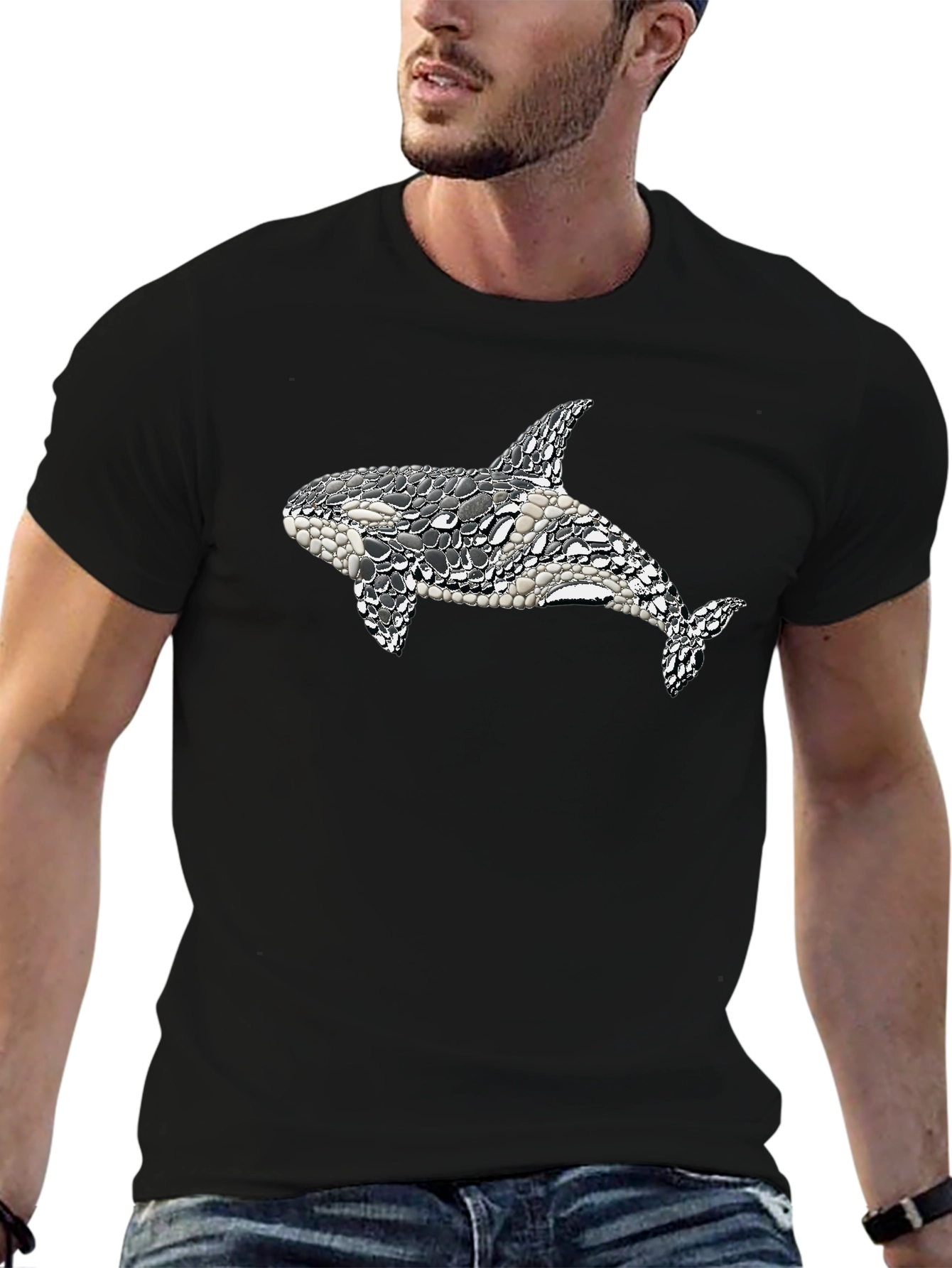 Orca Mosaic Graphic Tee - Black Cotton T-Shirt