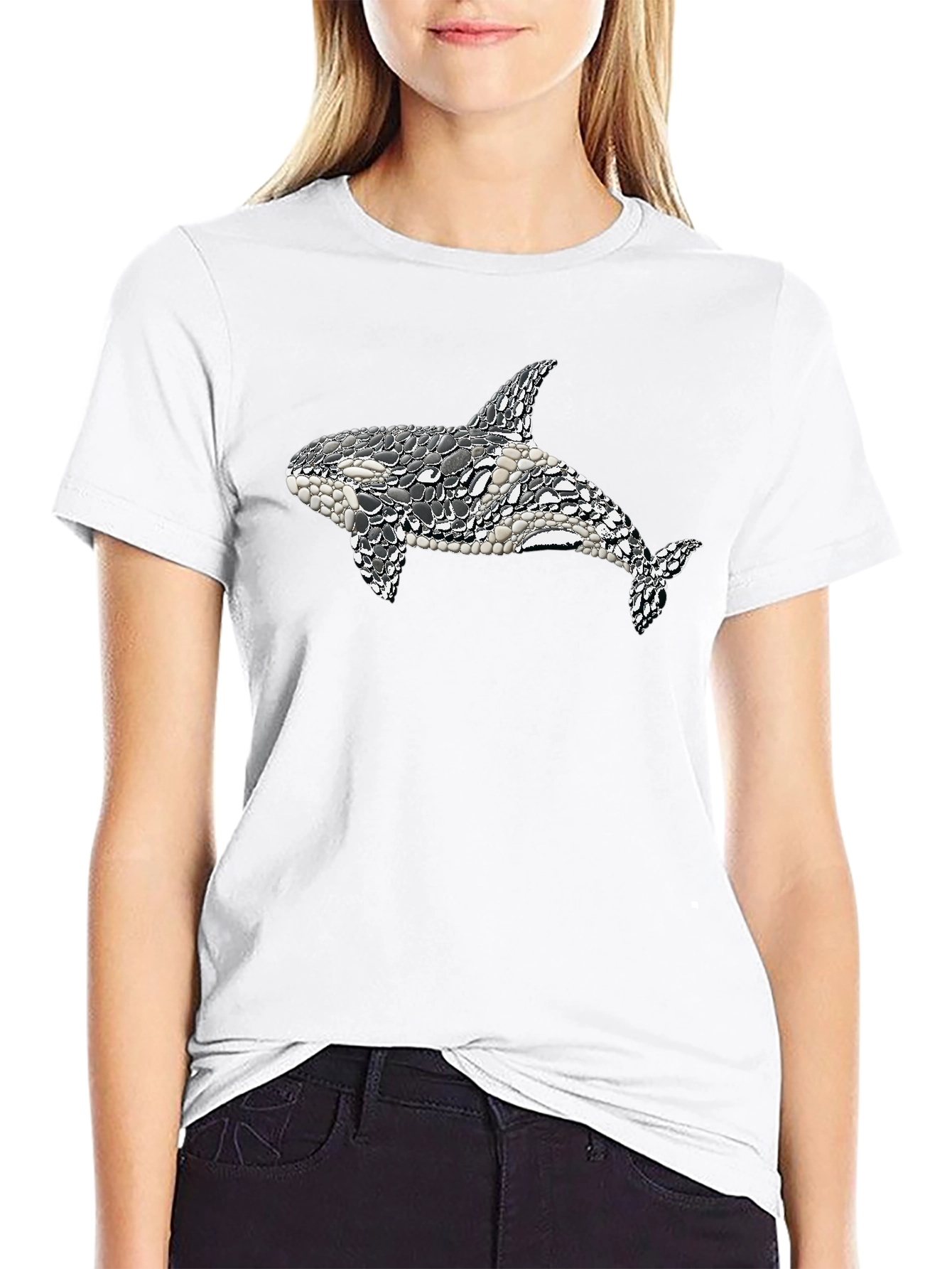 Orca Mosaic Graphic Tee - Black Cotton T-Shirt