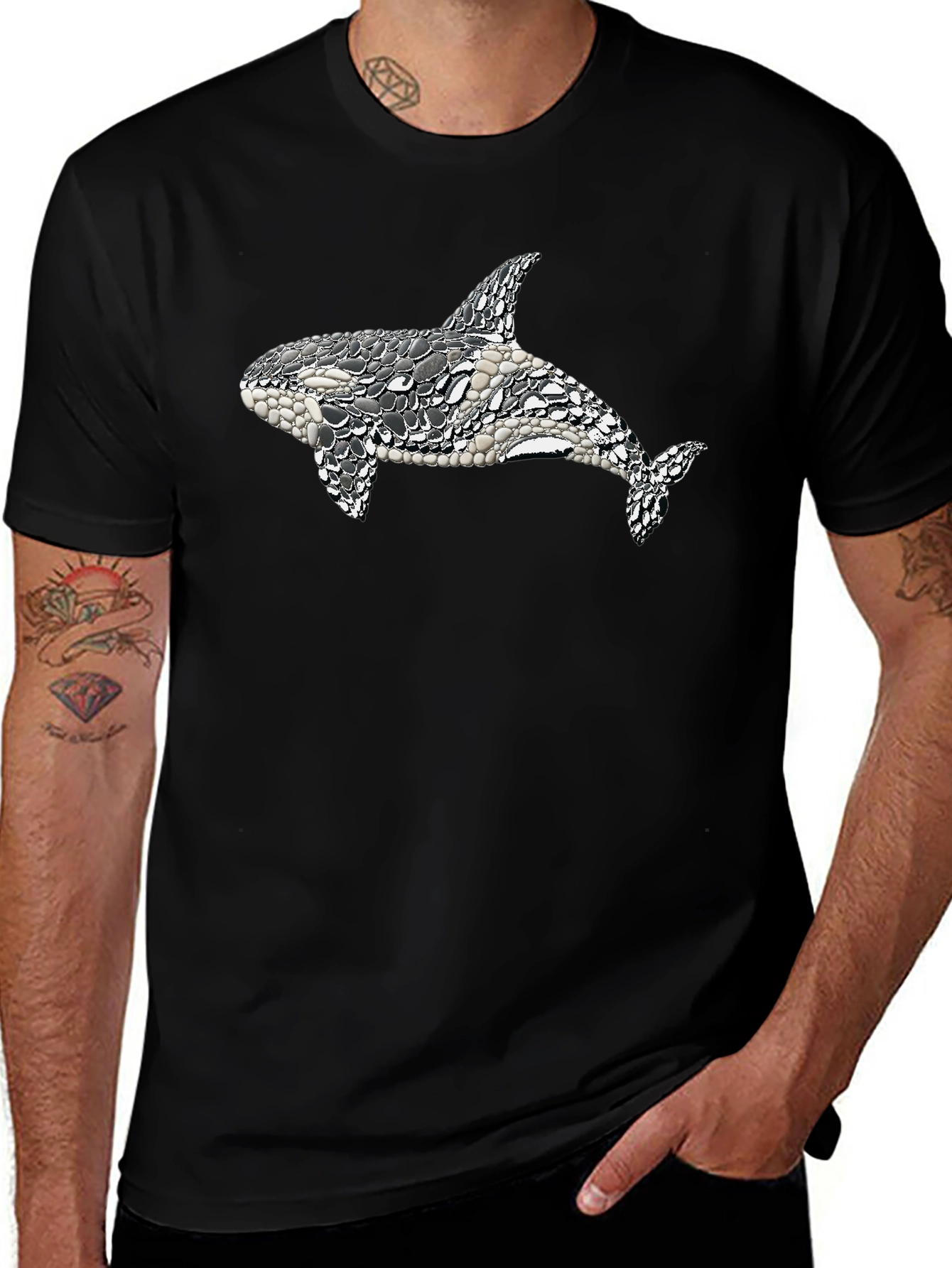 Orca Mosaic Graphic Tee - Black Cotton T-Shirt