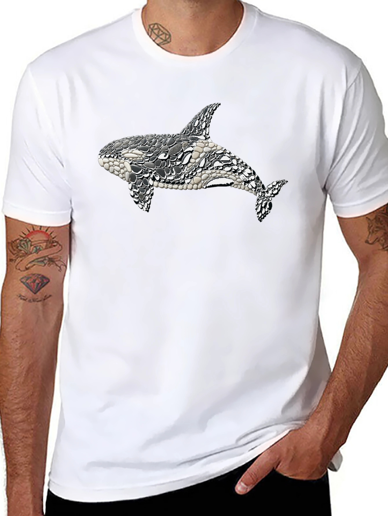 Orca Mosaic Graphic Tee - Black Cotton T-Shirt