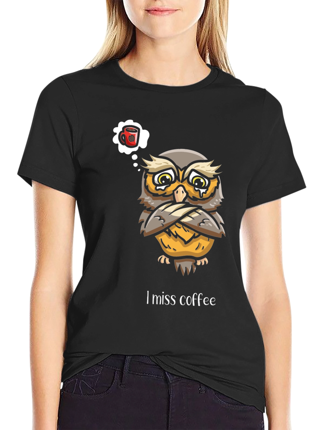 I Miss Coffee Owl T-Shirt - Funny Graphic Tee