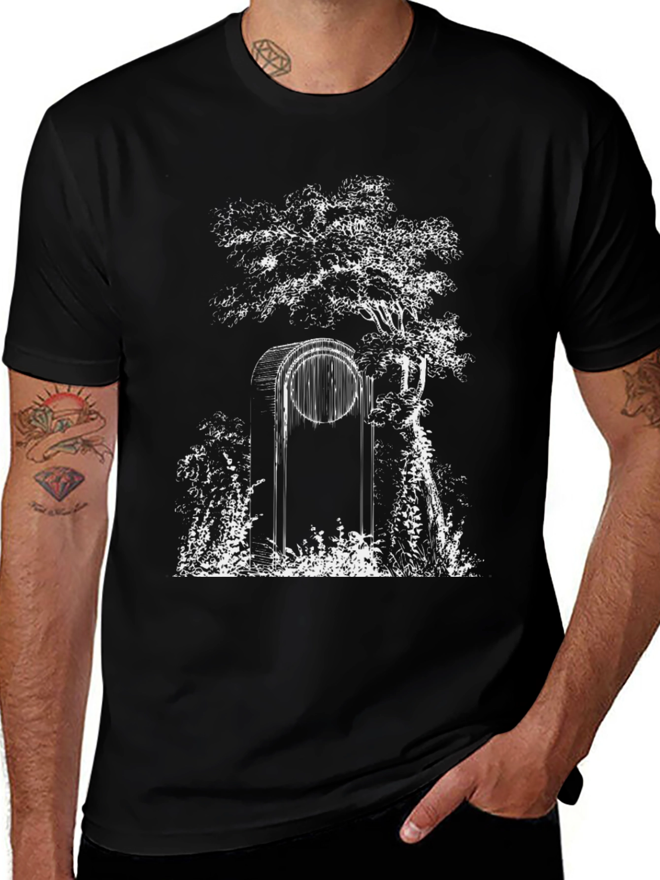 Enchanted Forest Graphic Tee - Black Cotton T-Shirt