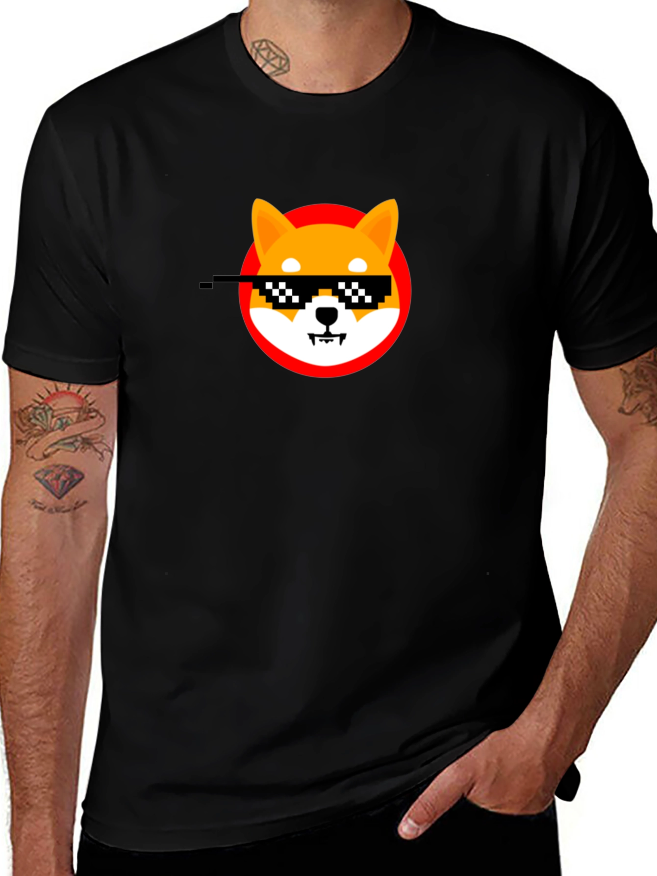 Shiba Inu Thug Life Meme Black T-Shirt