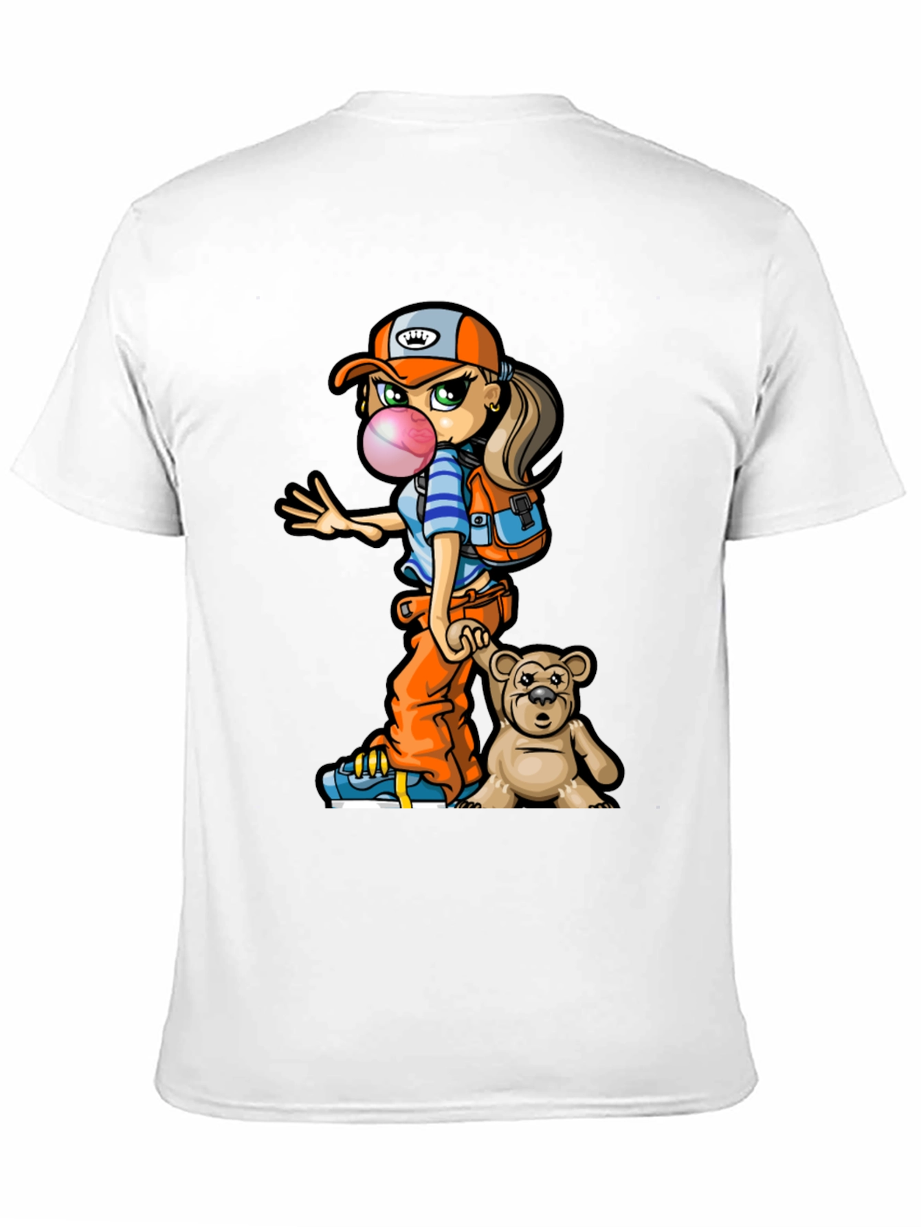 Cartoon Girl with Teddy Bear Graphic T-Shirt