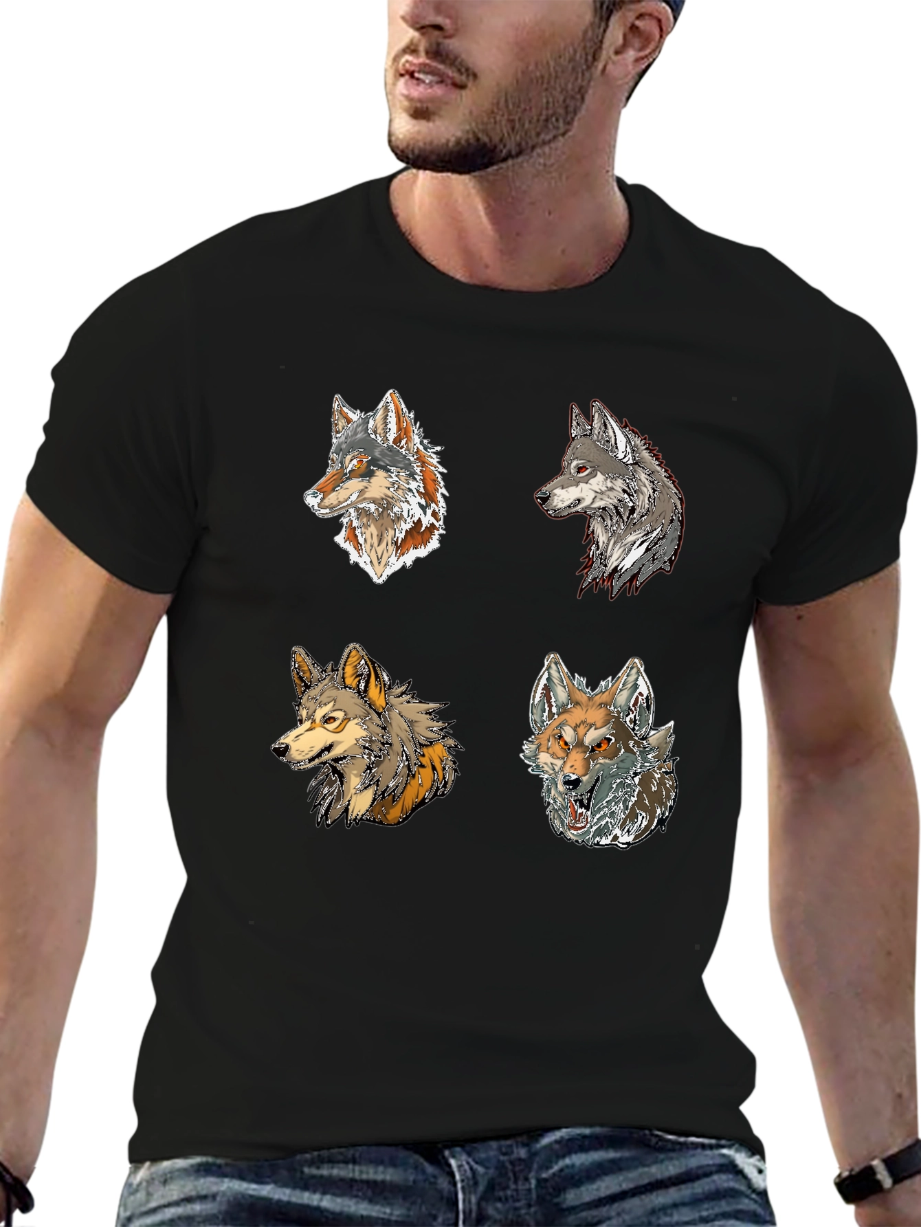 Wolf Pack Graphic Tee - Black Cotton T-Shirt