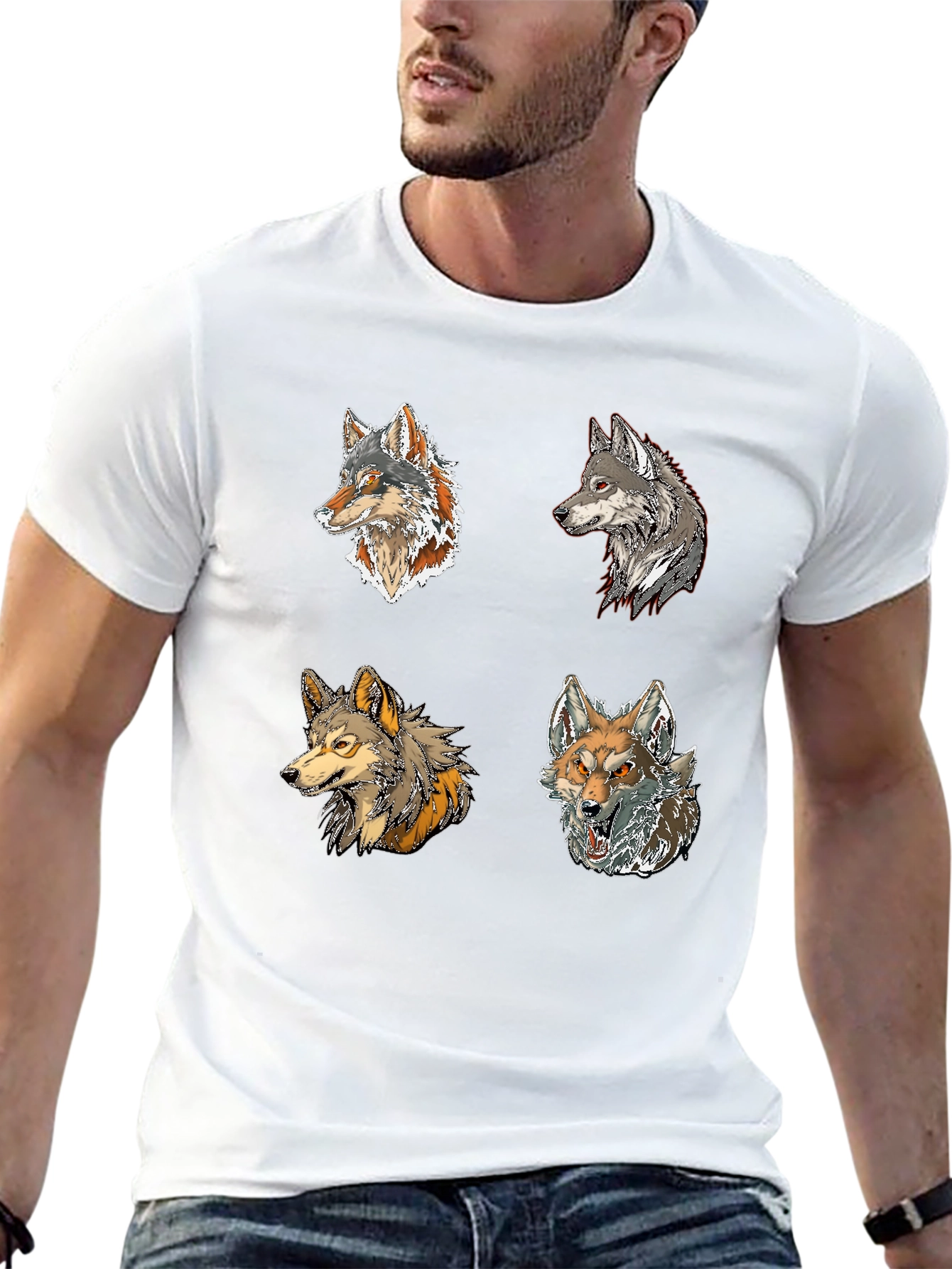 Wolf Pack Graphic Tee - Black Cotton T-Shirt