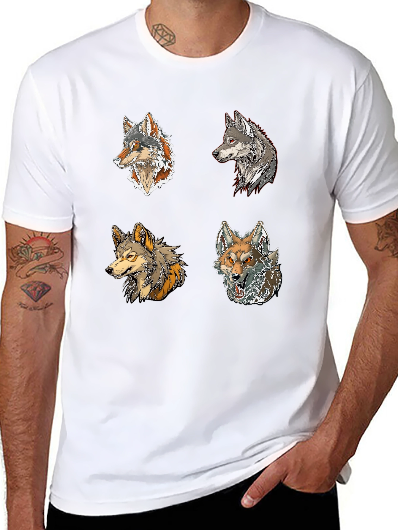 Wolf Pack Graphic Tee - Black Cotton T-Shirt