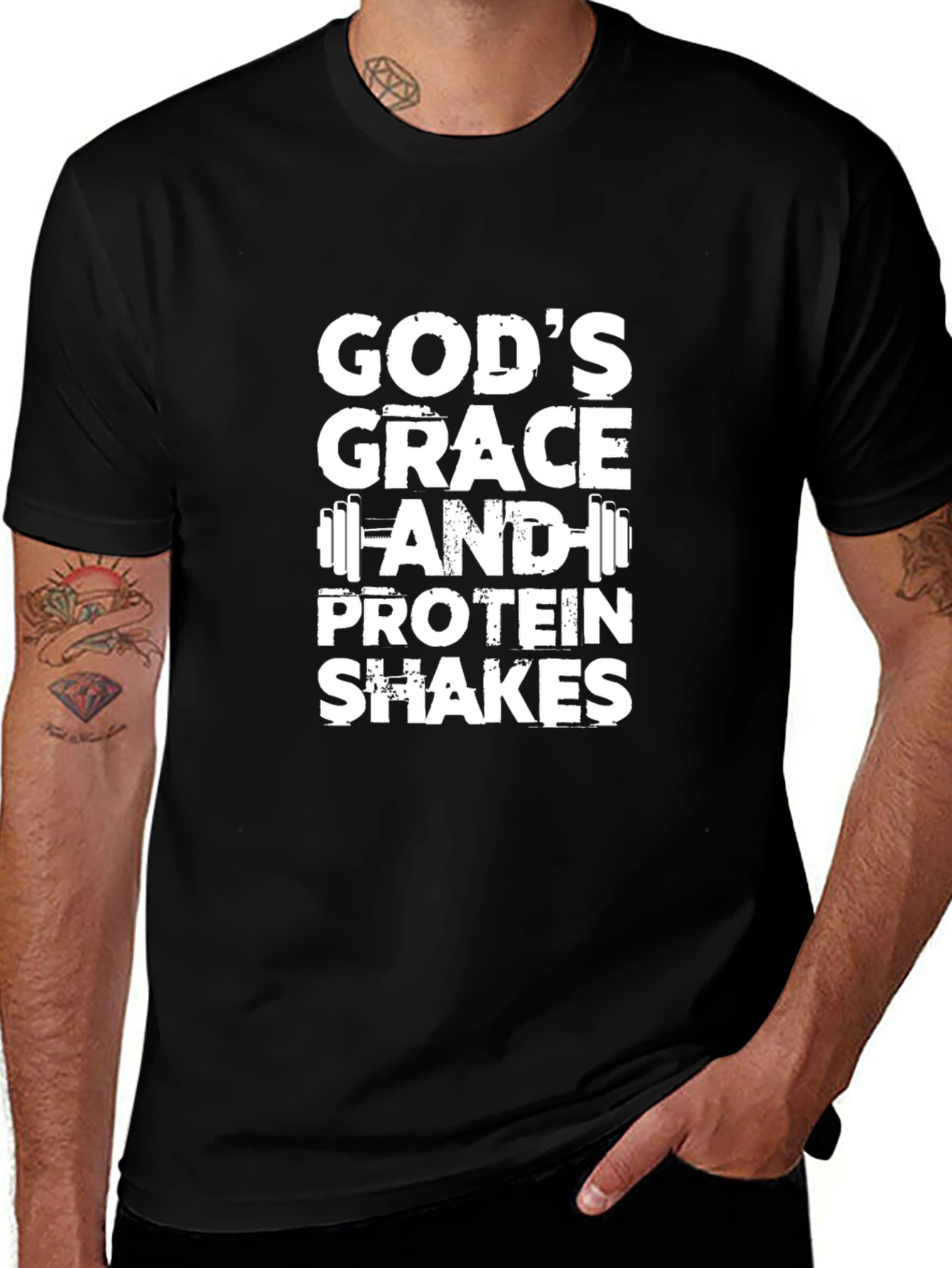 Gods Grace & Protein Shakes Black T-Shirt