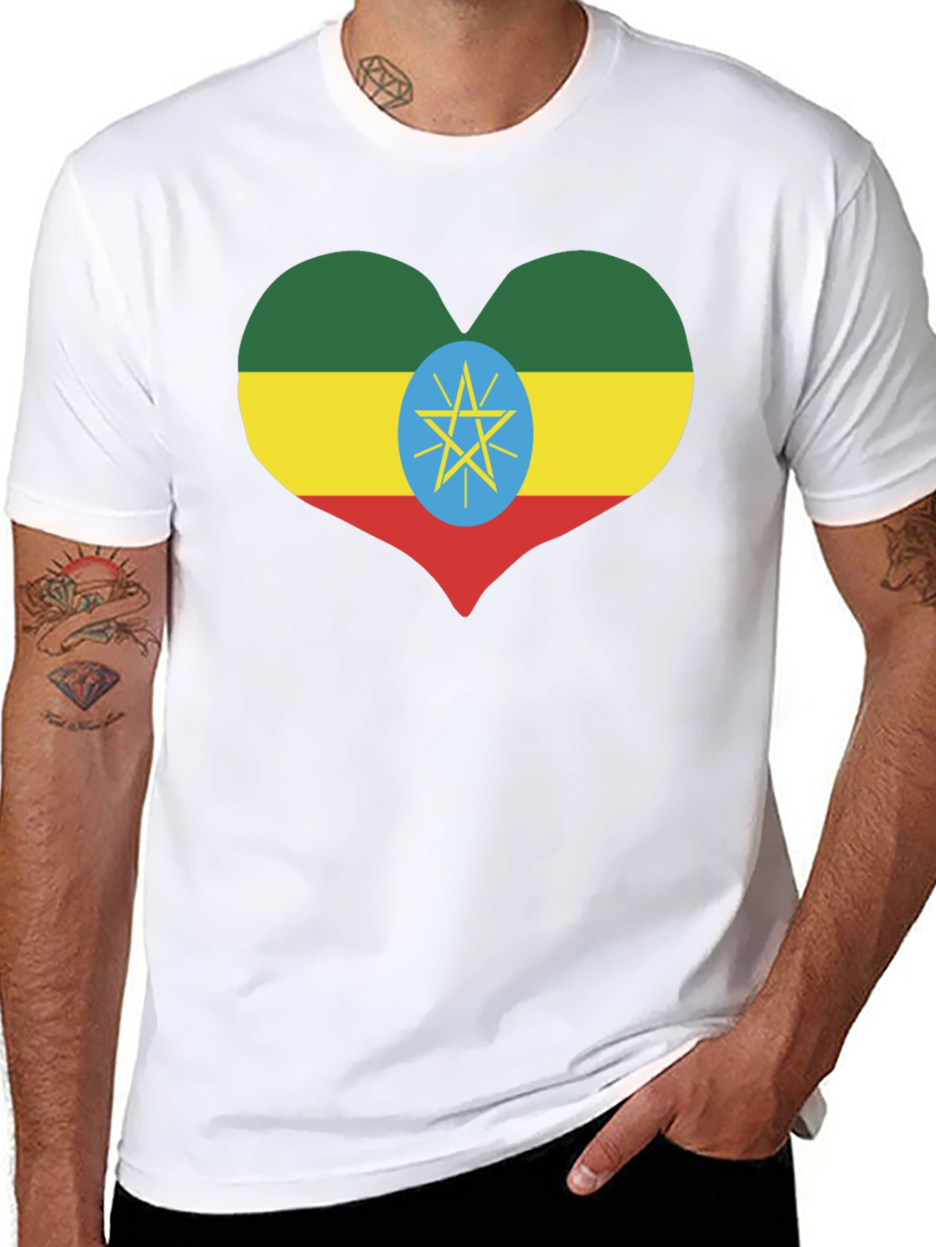 Ethiopia Flag Heart T-Shirt - Patriotic Pride Tee