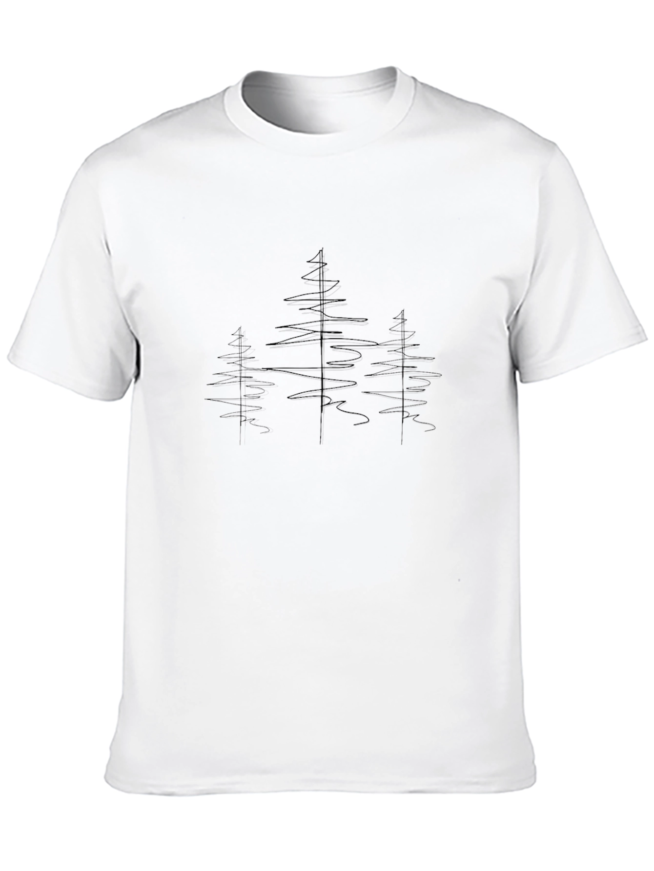 Minimalist Pine Tree Line Art Black T-Shirt