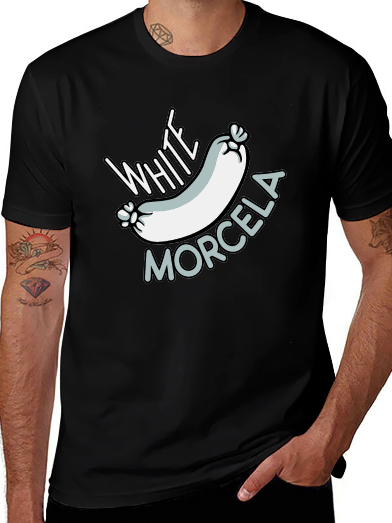 White Morcela T-Shirt - Funny Sausage Graphic Tee