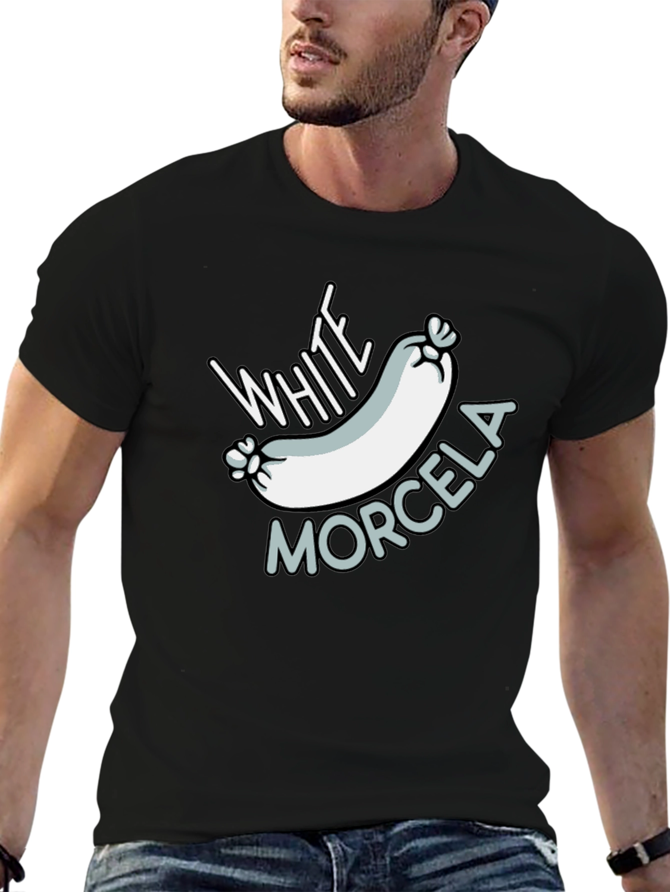 White Morcela T-Shirt - Funny Sausage Graphic Tee