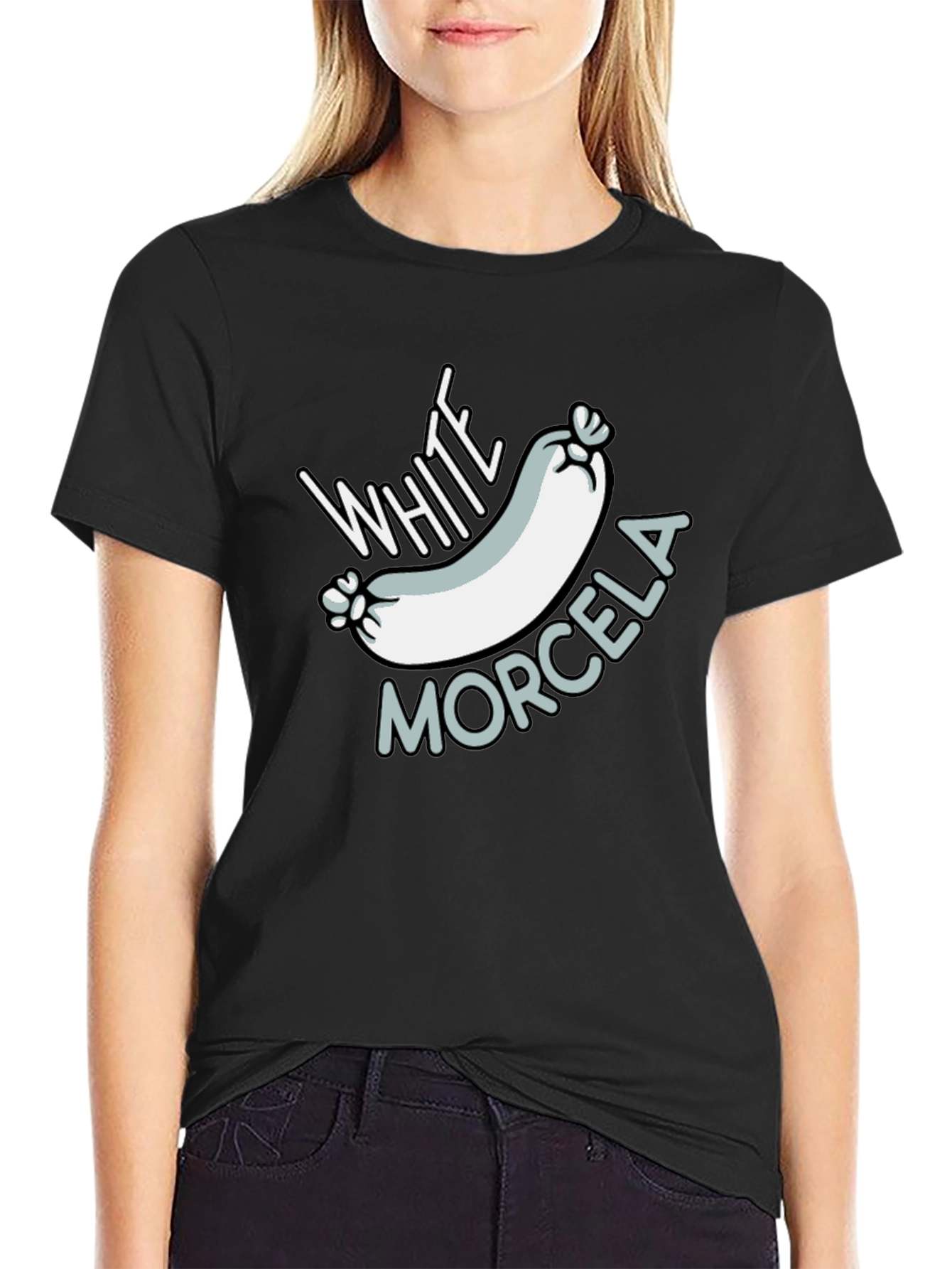 White Morcela T-Shirt - Funny Sausage Graphic Tee