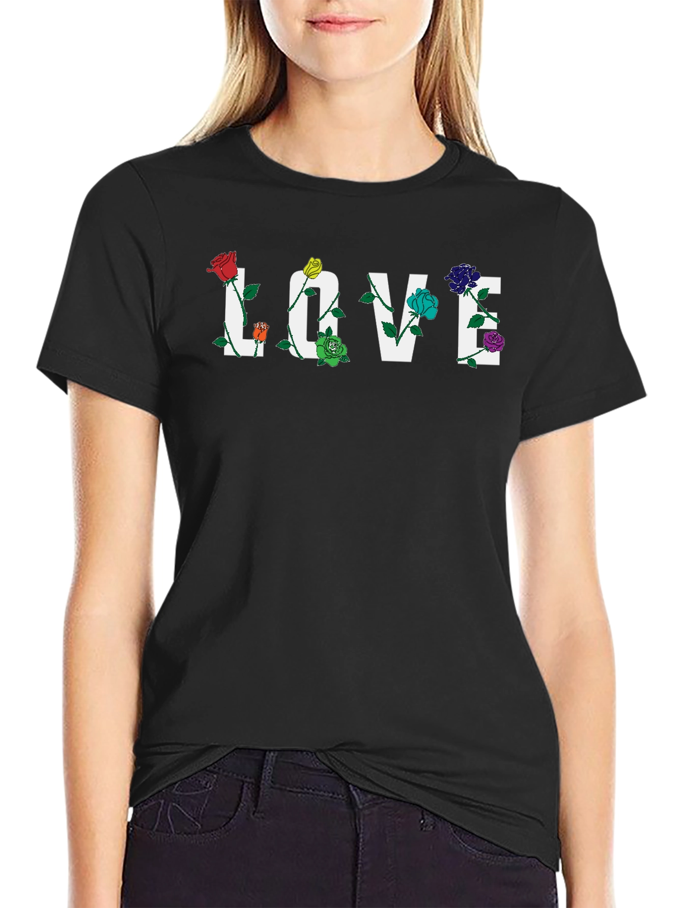 Floral LOVE Graphic Tee - Black Unisex T-Shirt