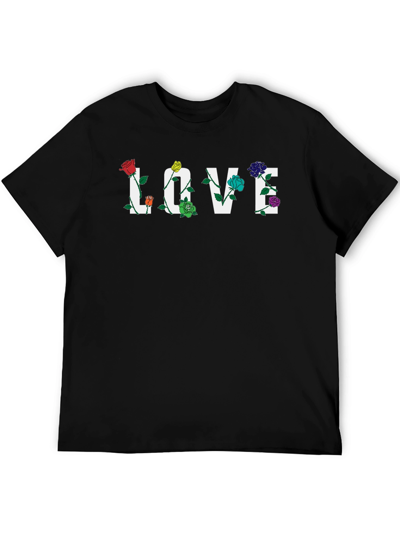 Floral LOVE Graphic Tee - Black Unisex T-Shirt