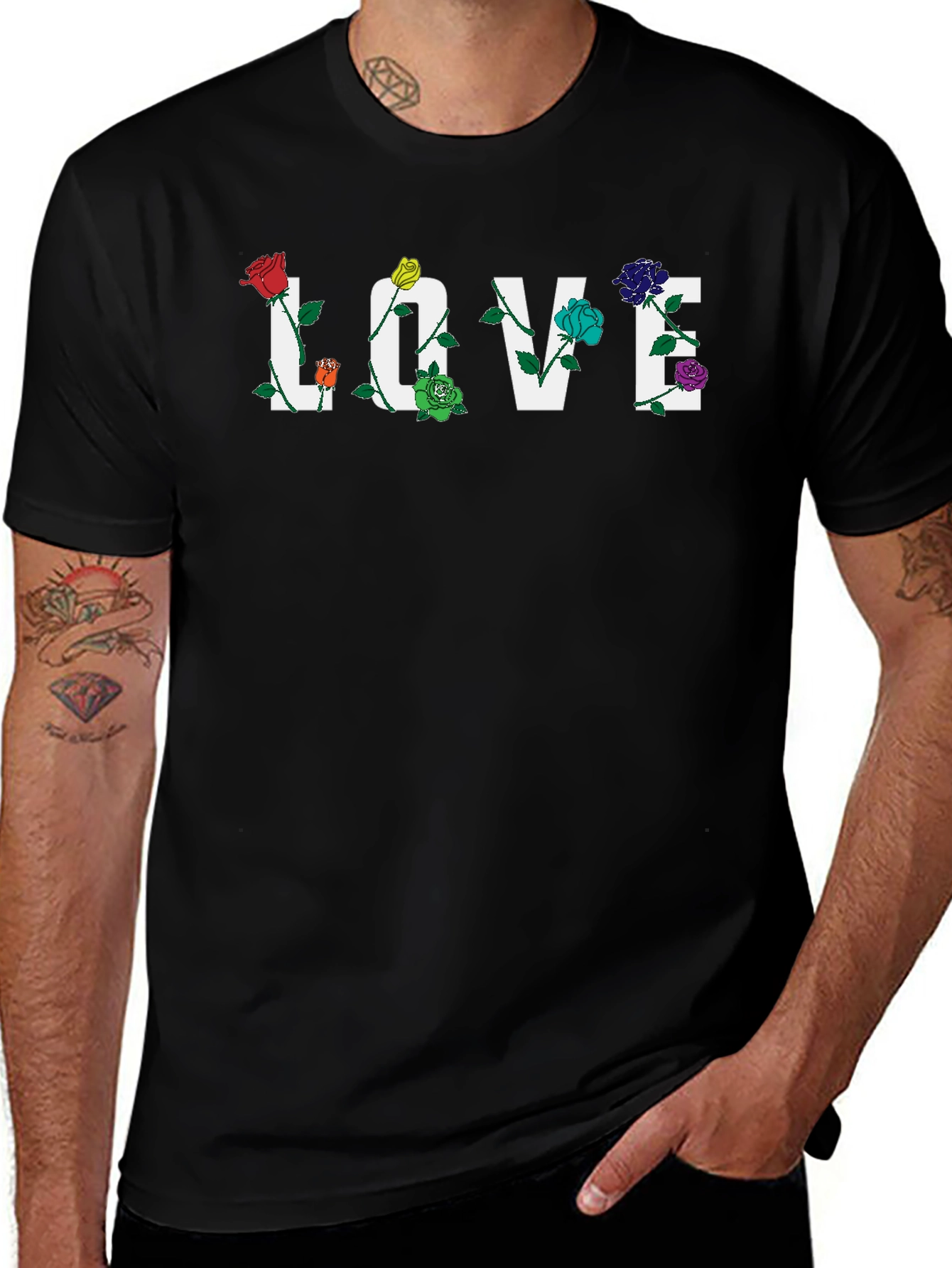 Floral LOVE Graphic Tee - Black Unisex T-Shirt