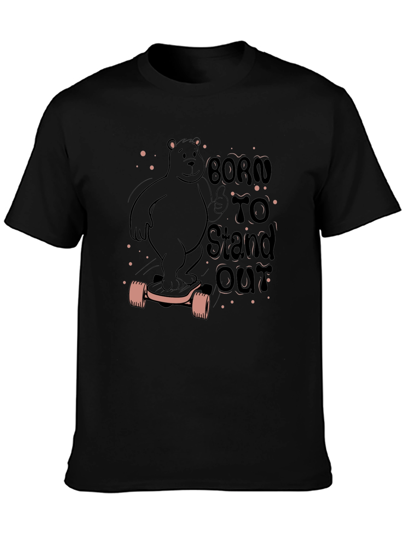Born to Stand Out Bear Skateboard Black T-Shirt
