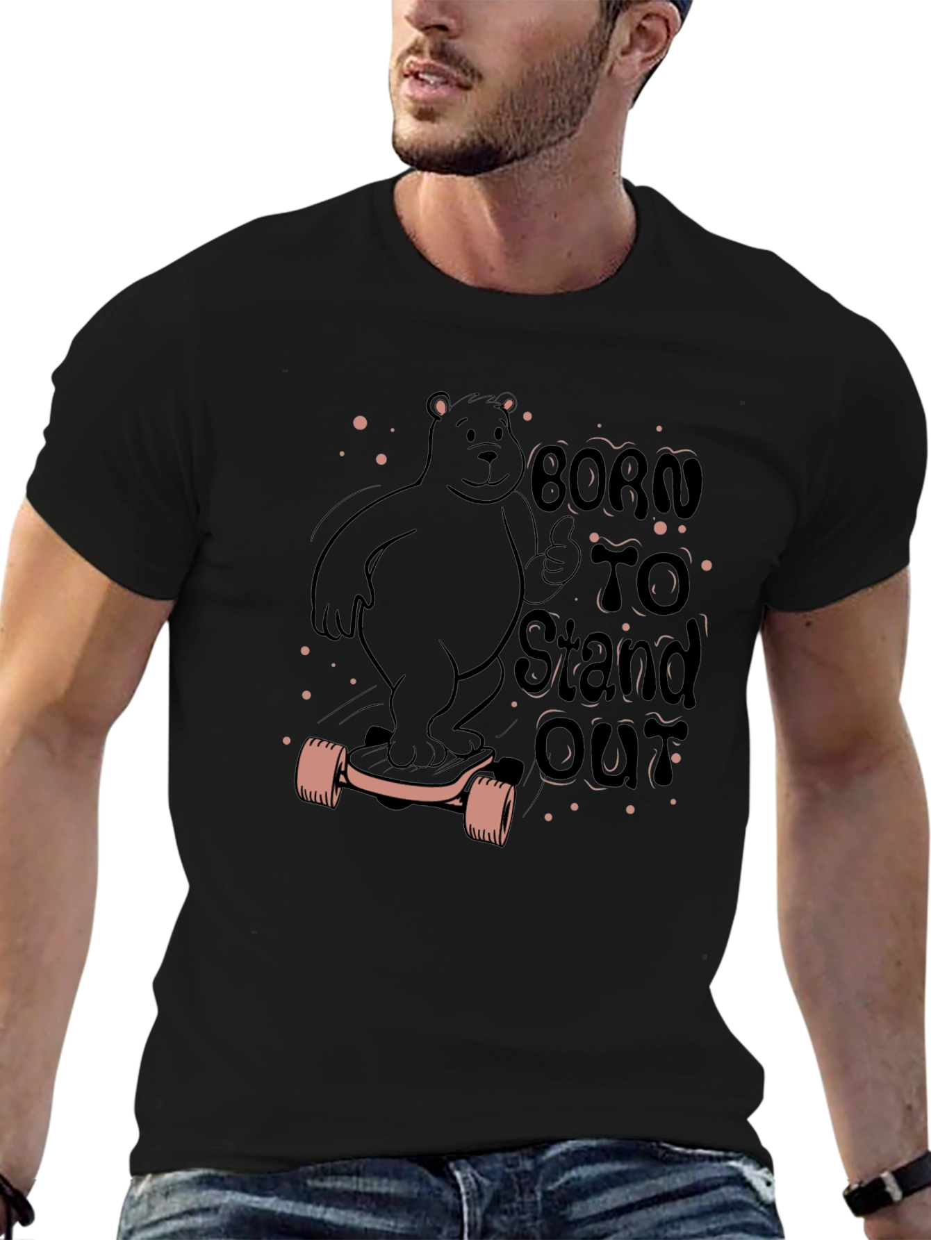 Born to Stand Out Bear Skateboard Black T-Shirt