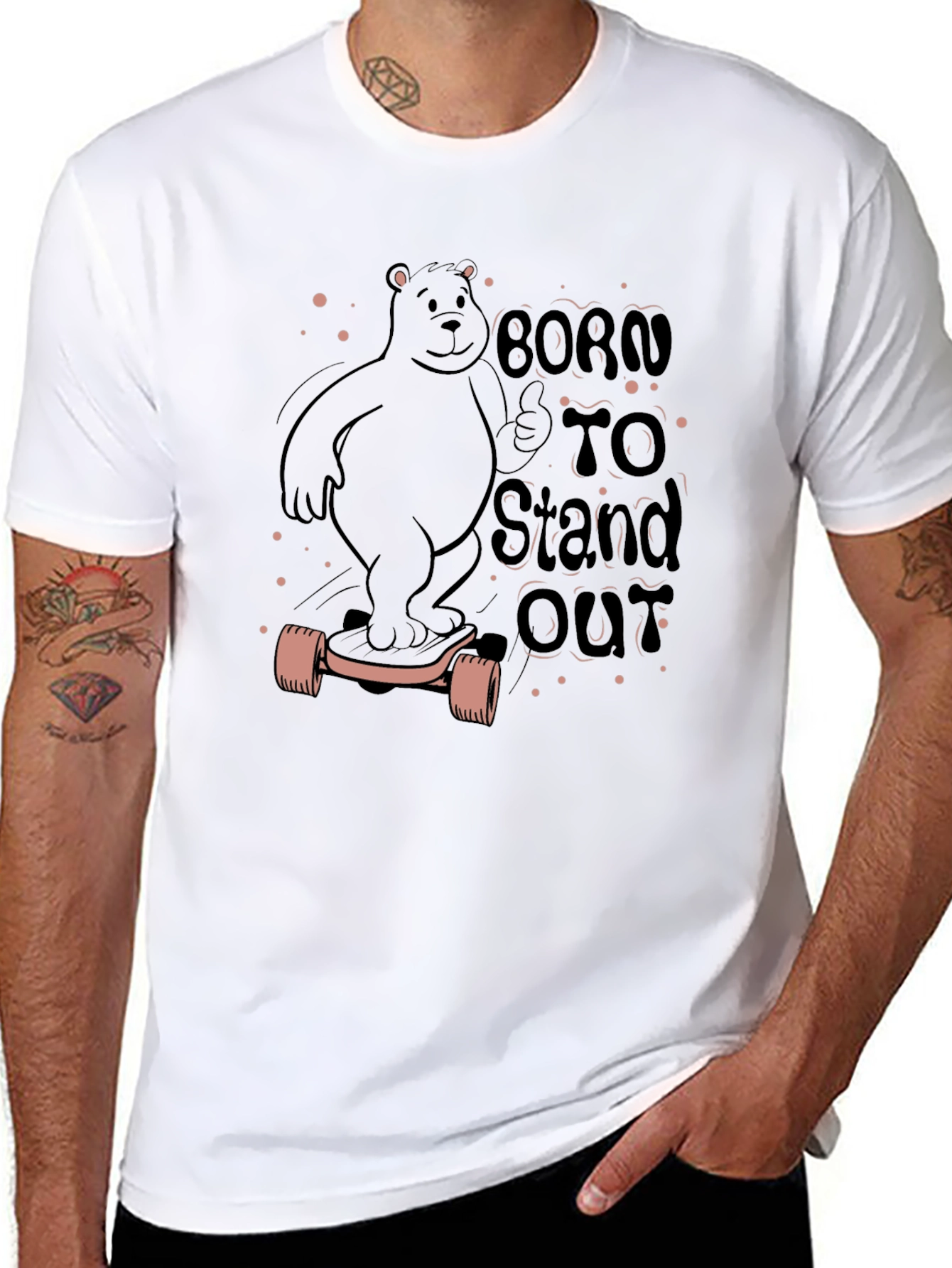 Born to Stand Out Bear Skateboard Black T-Shirt