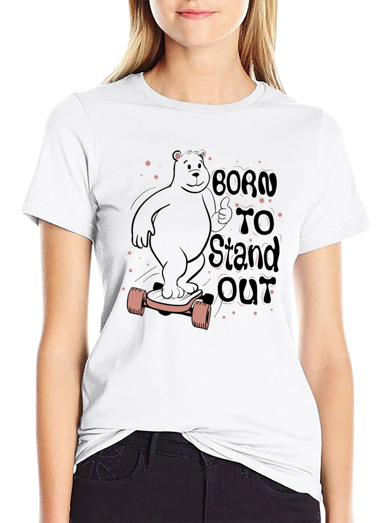 Born to Stand Out Bear Skateboard Black T-Shirt