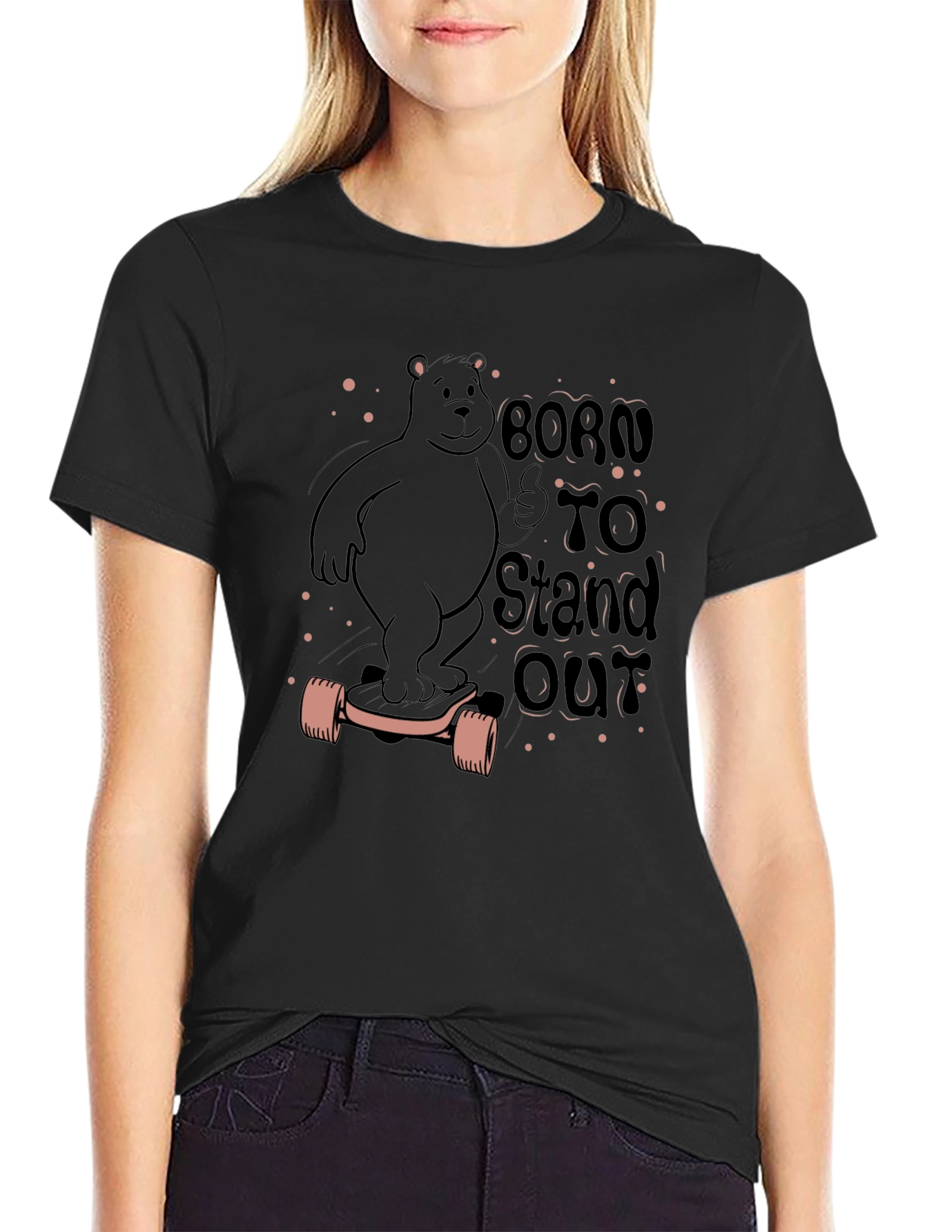 Born to Stand Out Bear Skateboard Black T-Shirt