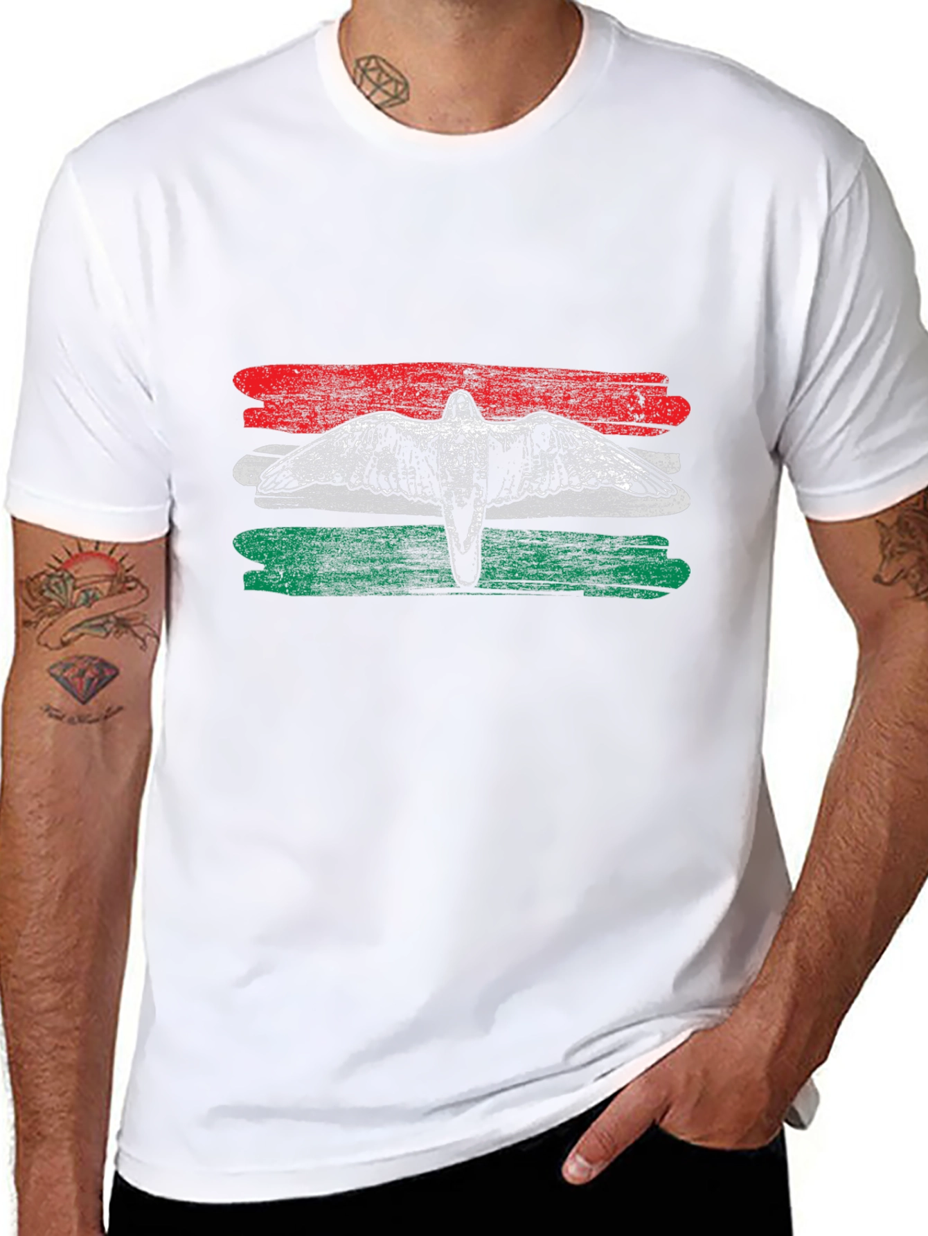 Hungary Flag Bird Graphic Tee - Black Cotton T-Shirt