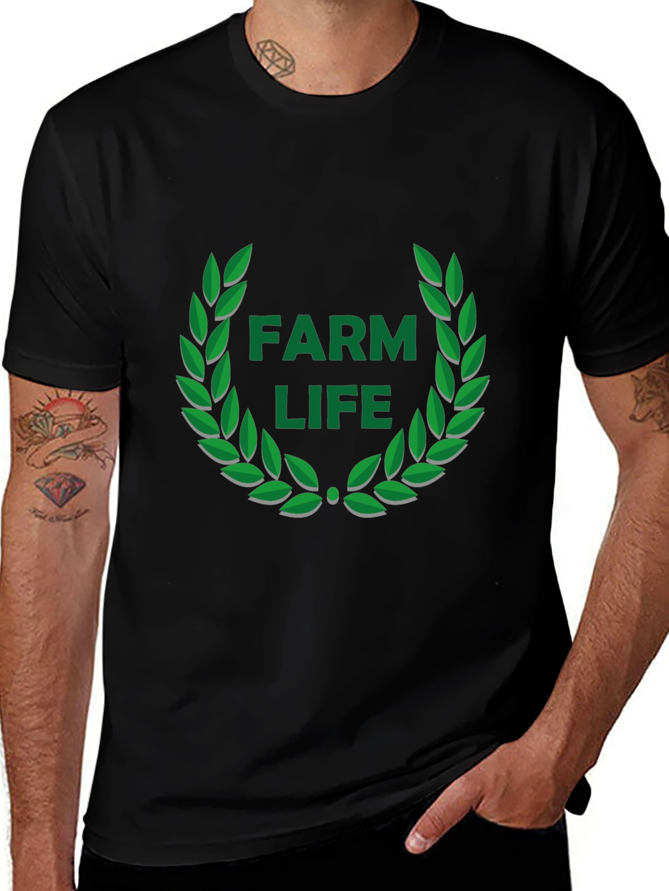 Farm Life Wreath Graphic Tee - Black Casual T-Shirt