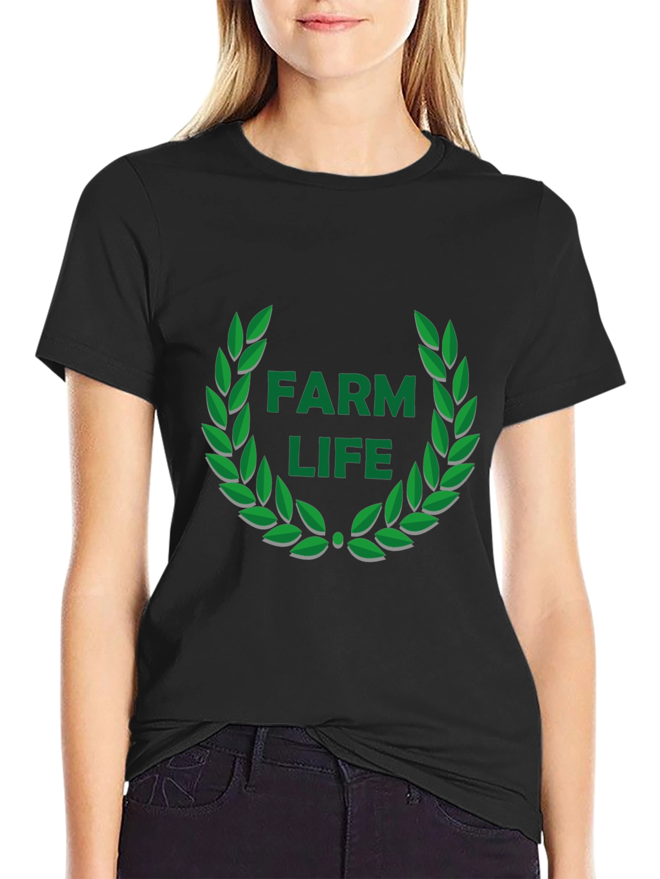 Farm Life Wreath Graphic Tee - Black Casual T-Shirt