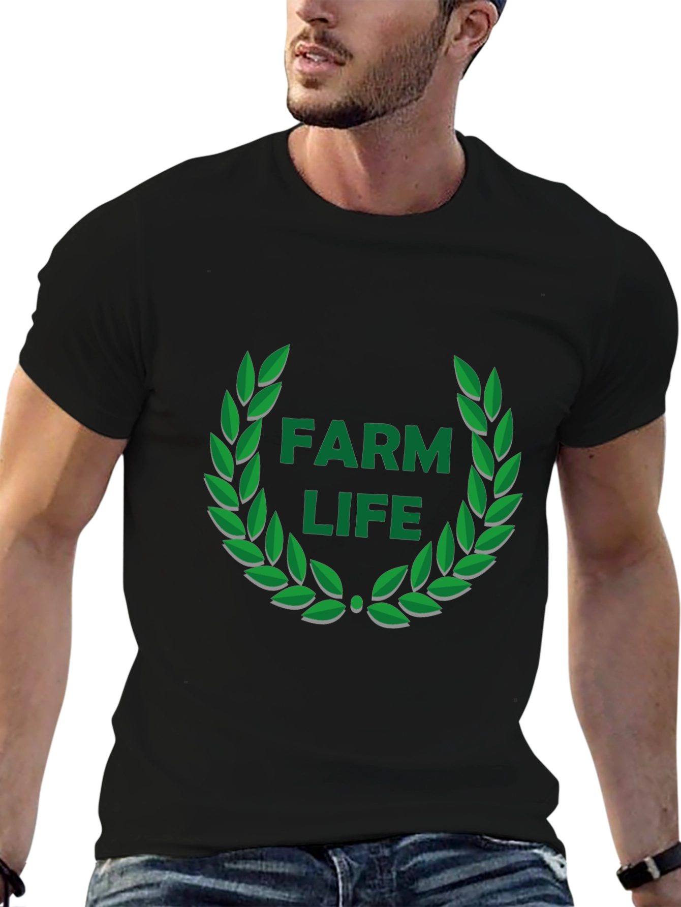 Farm Life Wreath Graphic Tee - Black Casual T-Shirt