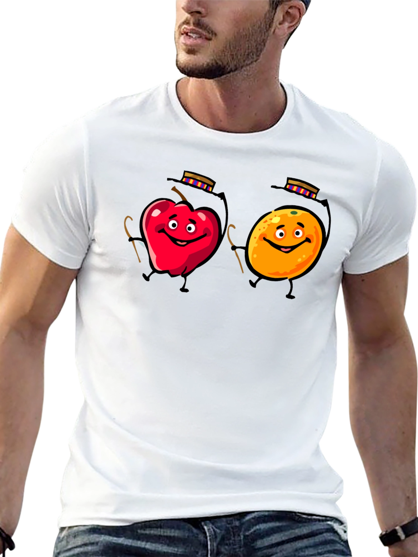 Whimsical Fruit Cartoon Black T-Shirt