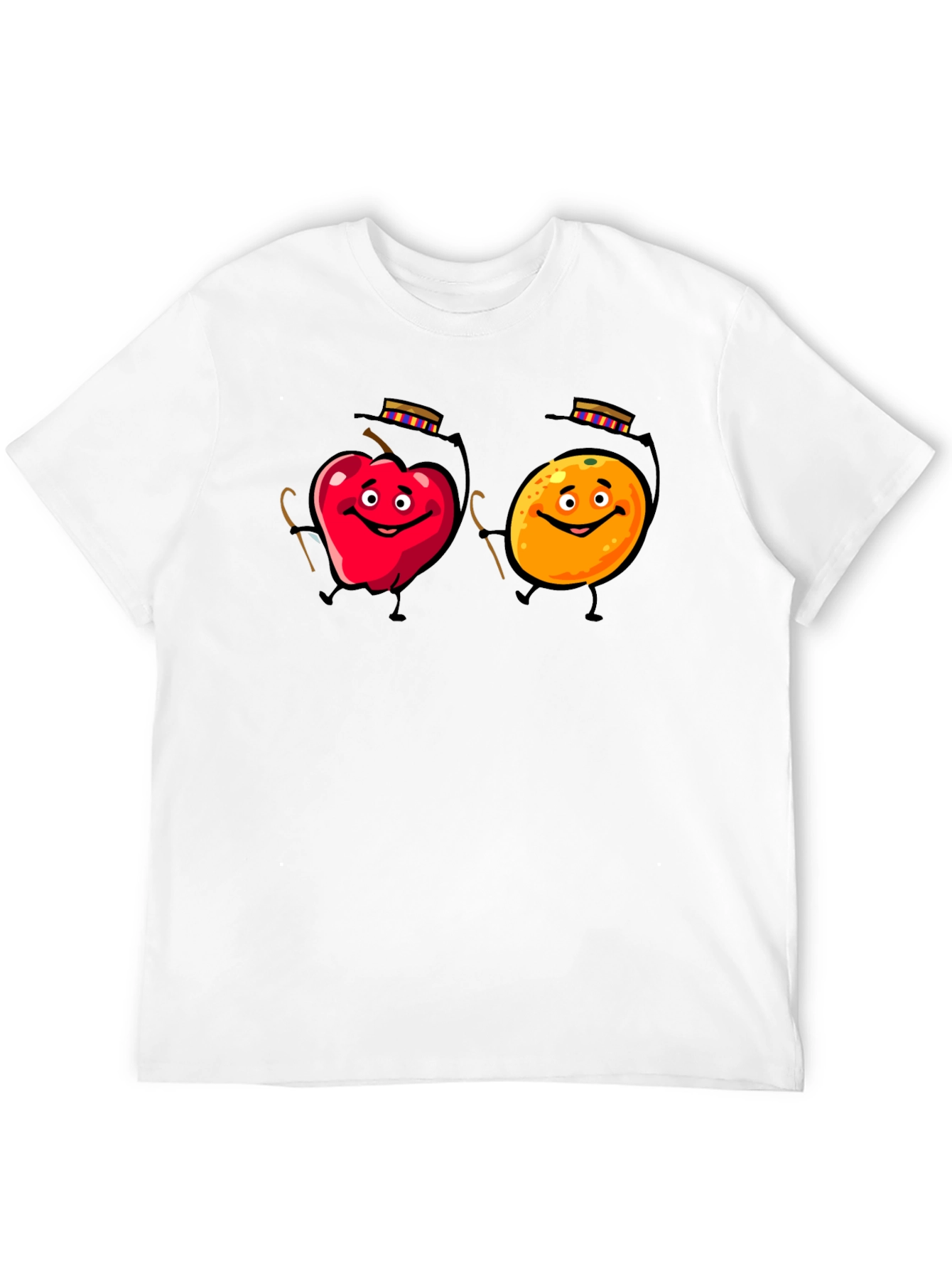 Whimsical Fruit Cartoon Black T-Shirt