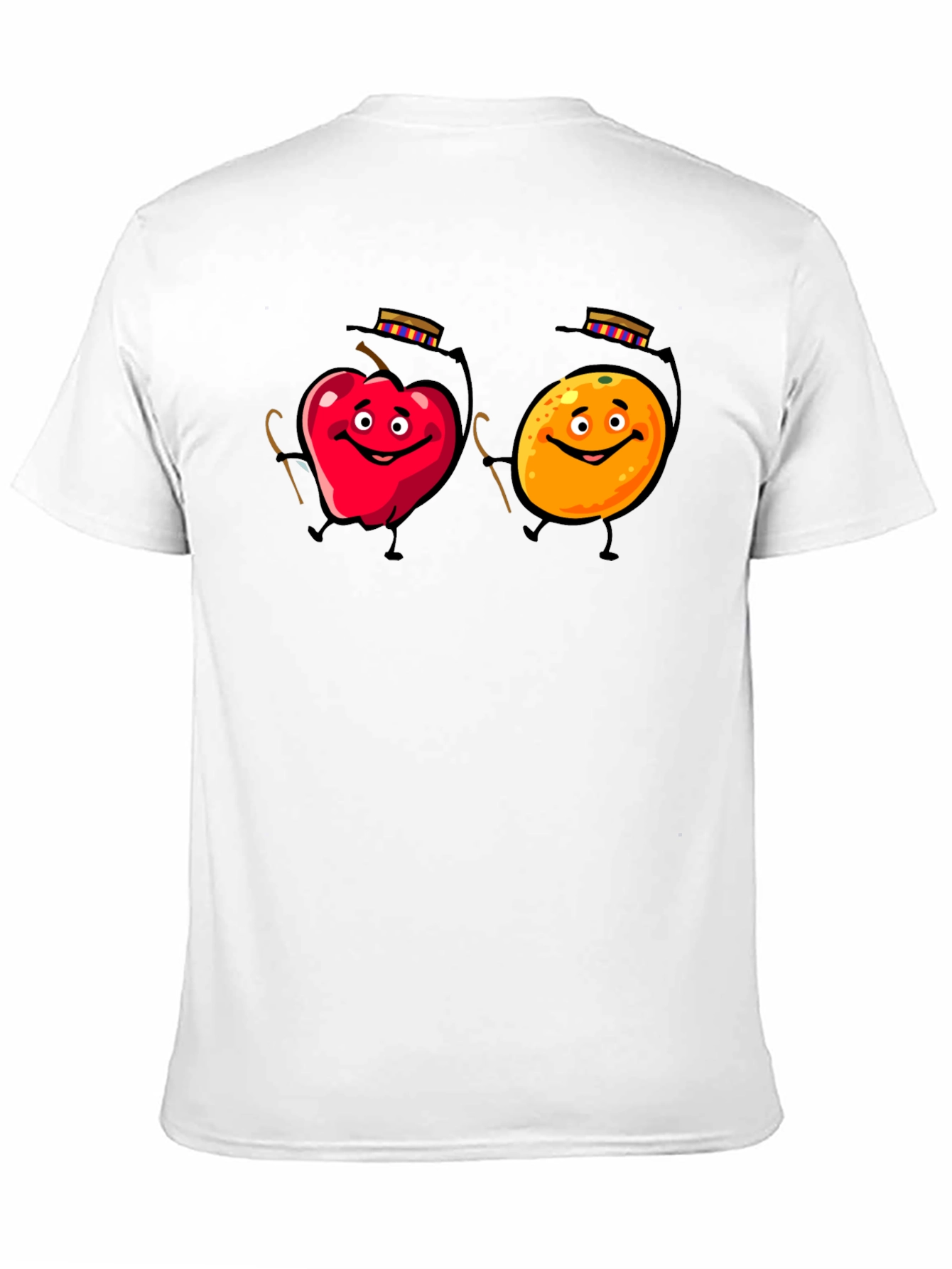 Whimsical Fruit Cartoon Black T-Shirt
