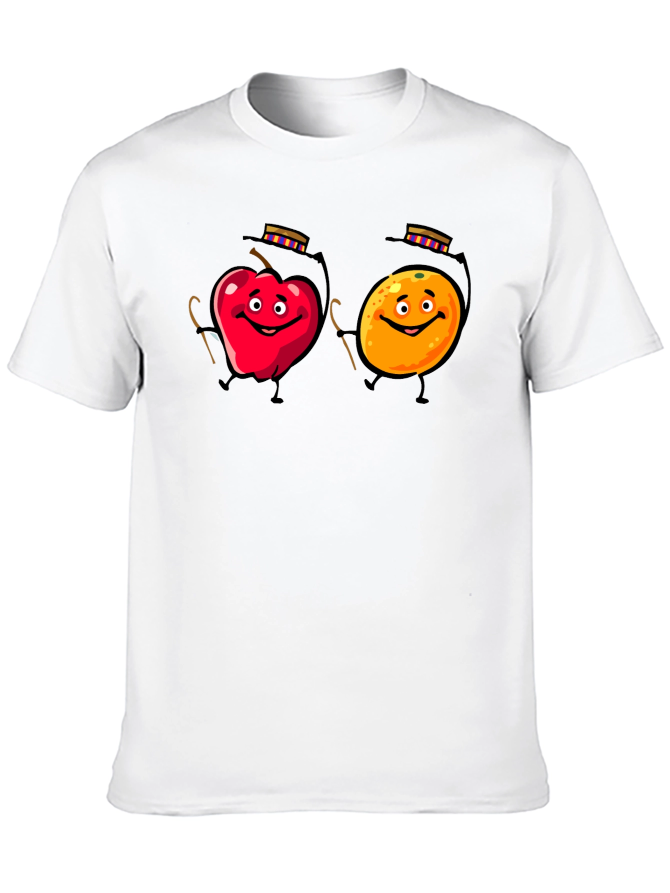 Whimsical Fruit Cartoon Black T-Shirt