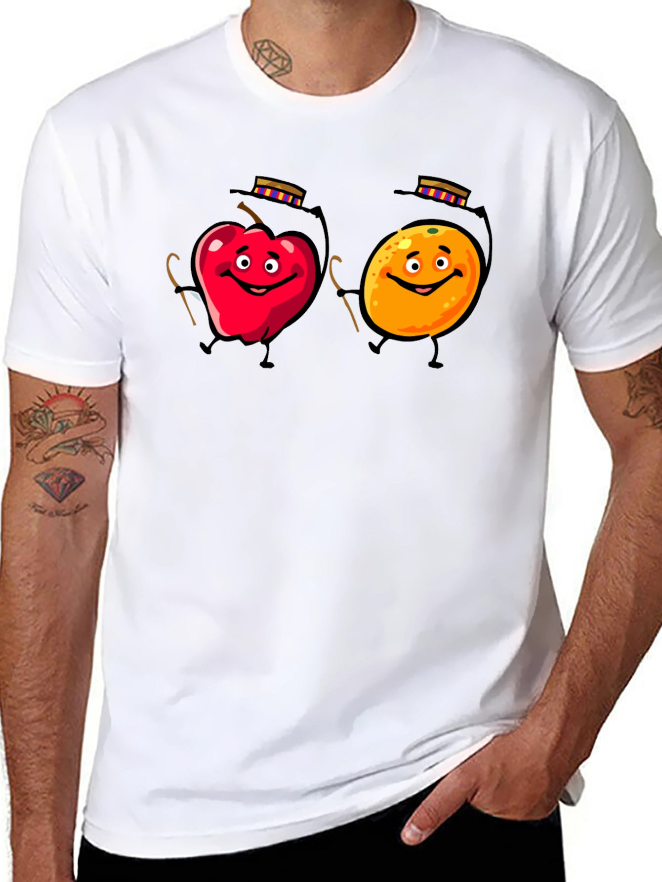 Whimsical Fruit Cartoon Black T-Shirt