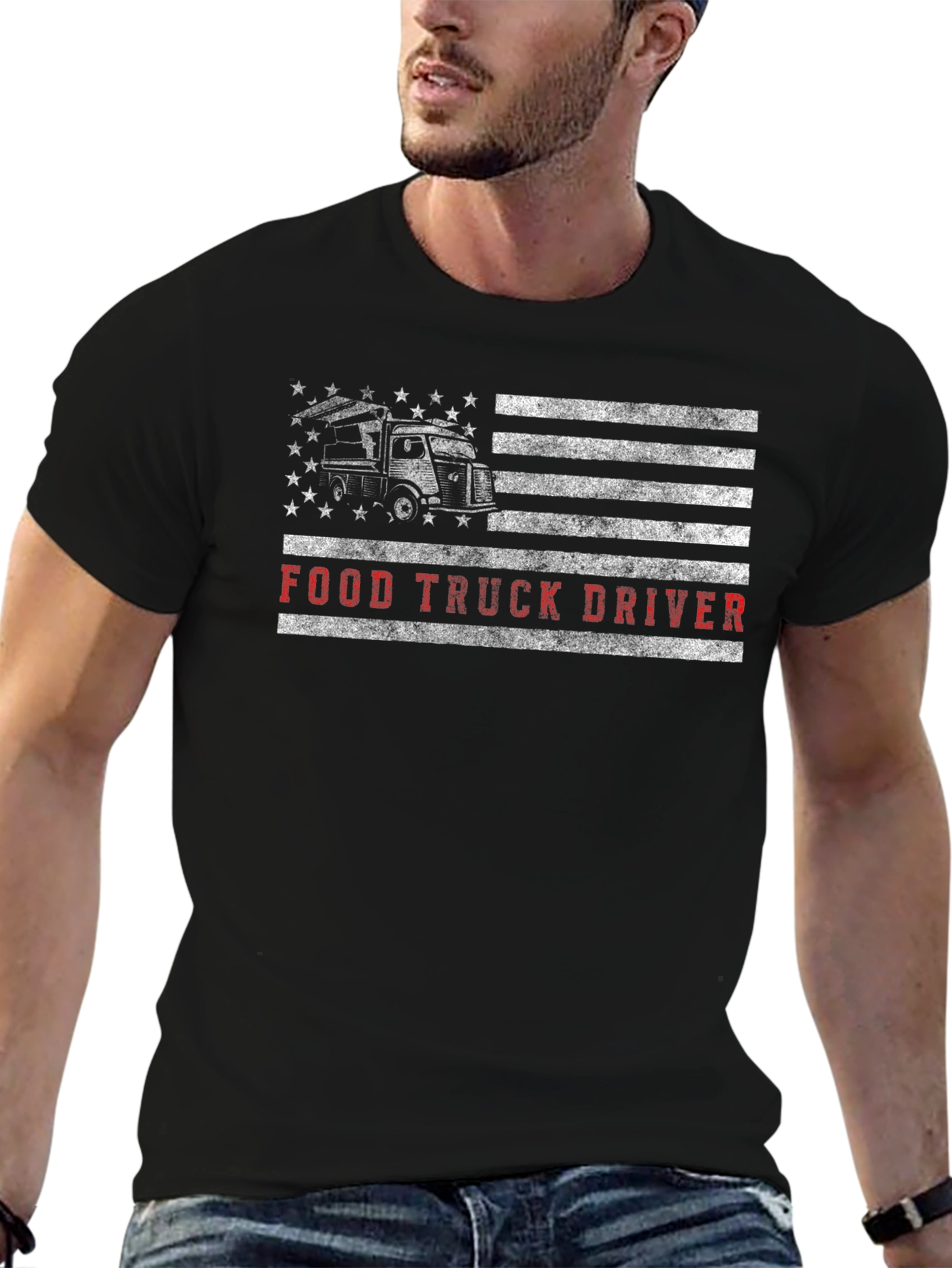 Food Truck Driver American Flag Graphic T-Shirt