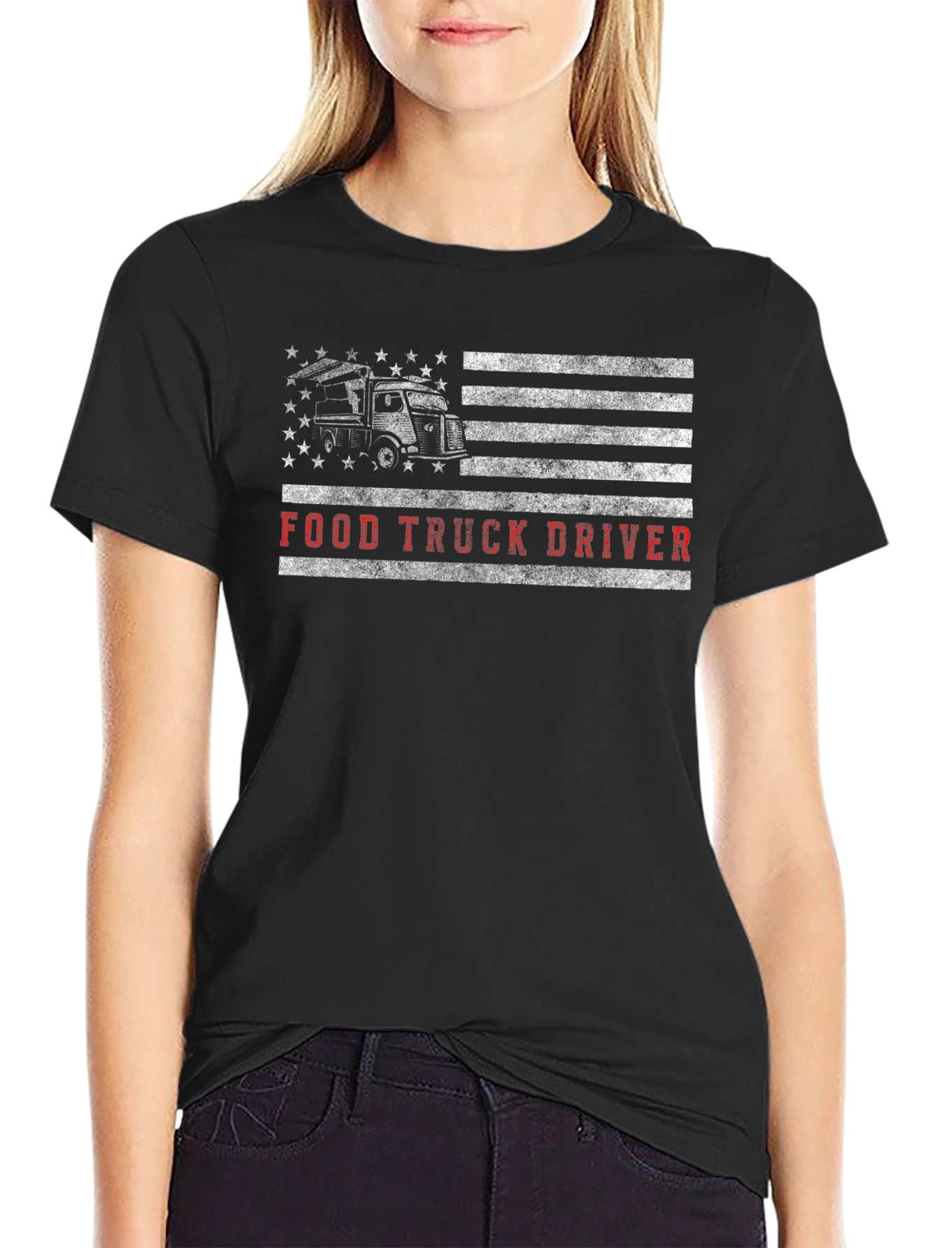 Food Truck Driver American Flag Graphic T-Shirt