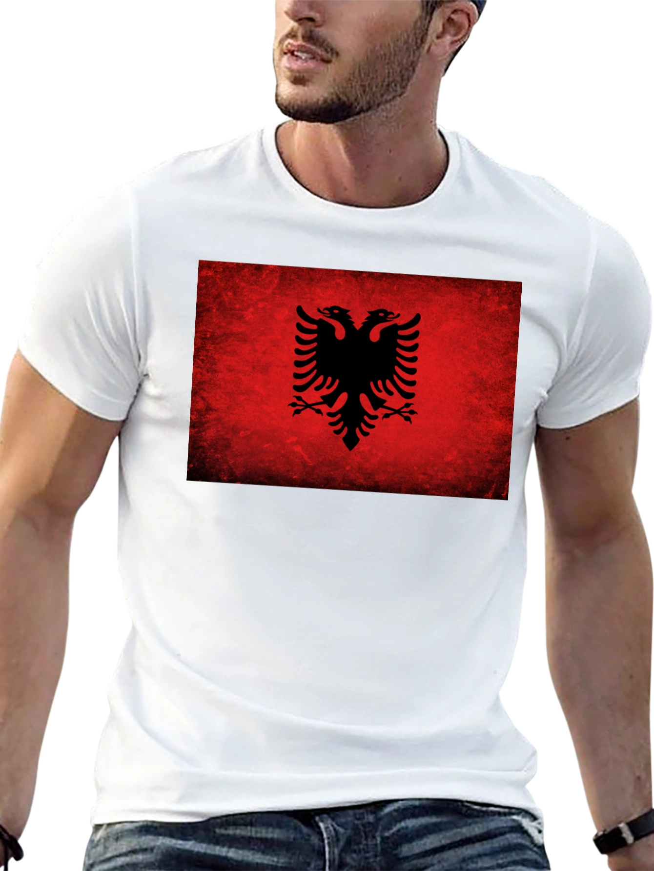 Albanian Flag Eagle Graphic T-Shirt - Black