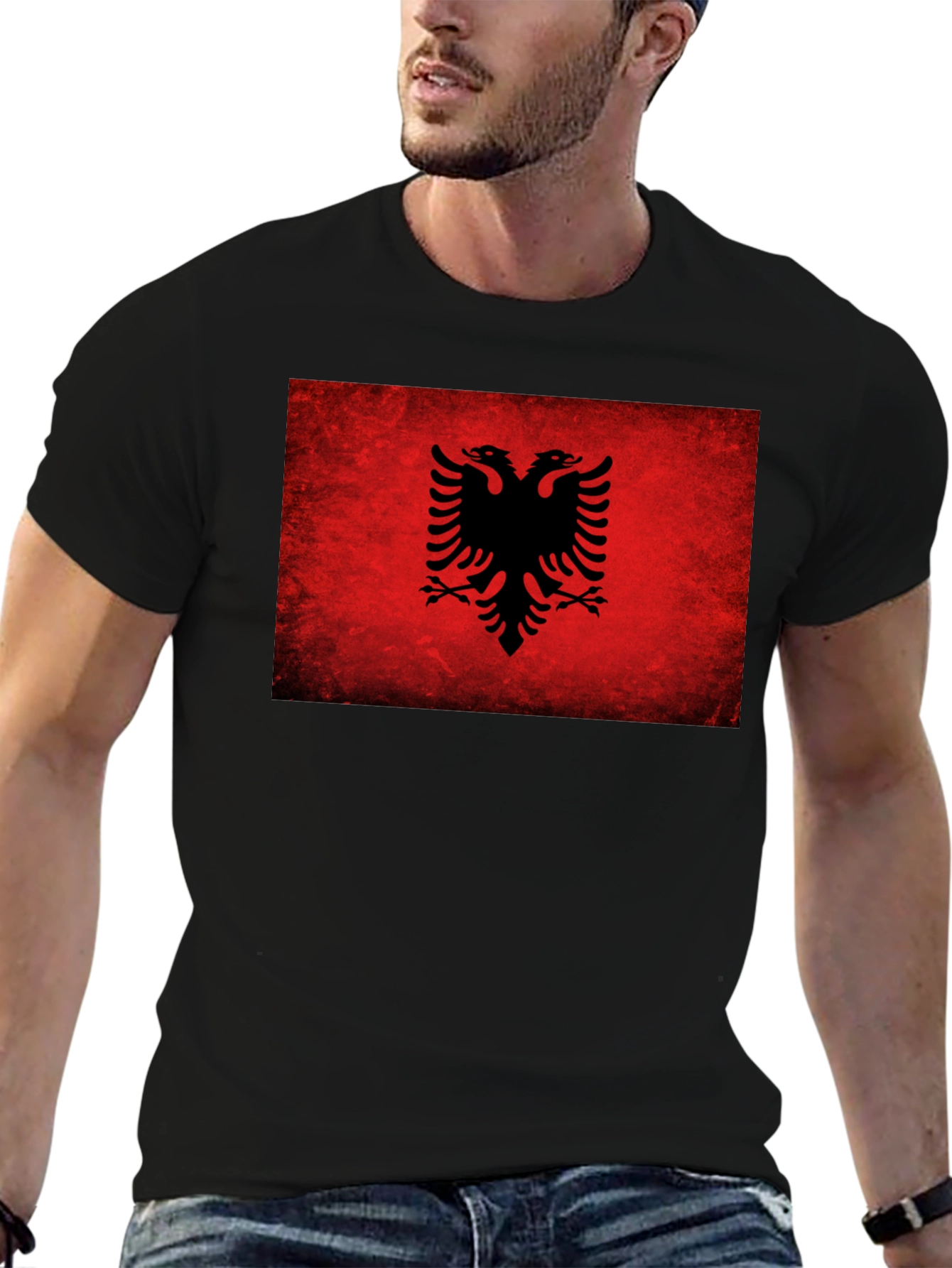 Albanian Flag Eagle Graphic T-Shirt - Black