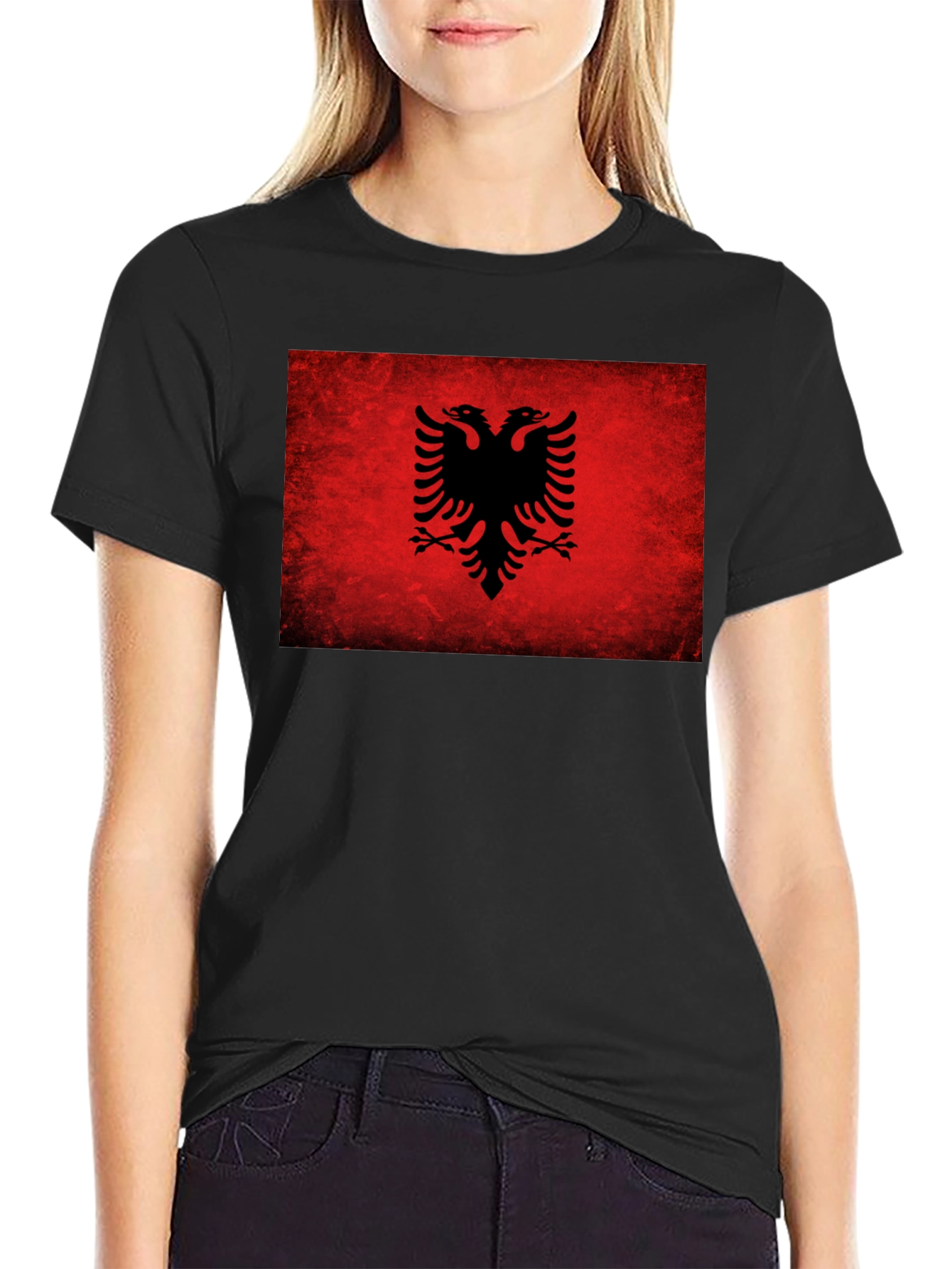 Albanian Flag Eagle Graphic T-Shirt - Black