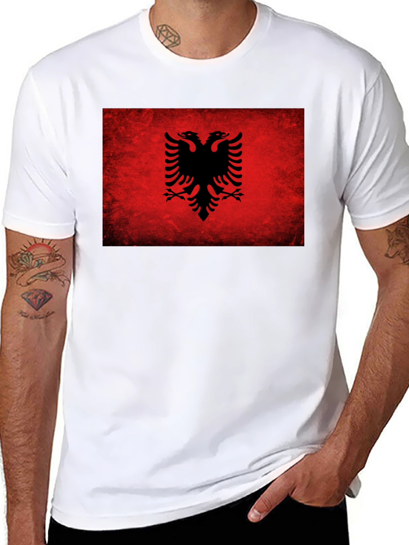 Albanian Flag Eagle Graphic T-Shirt - Black