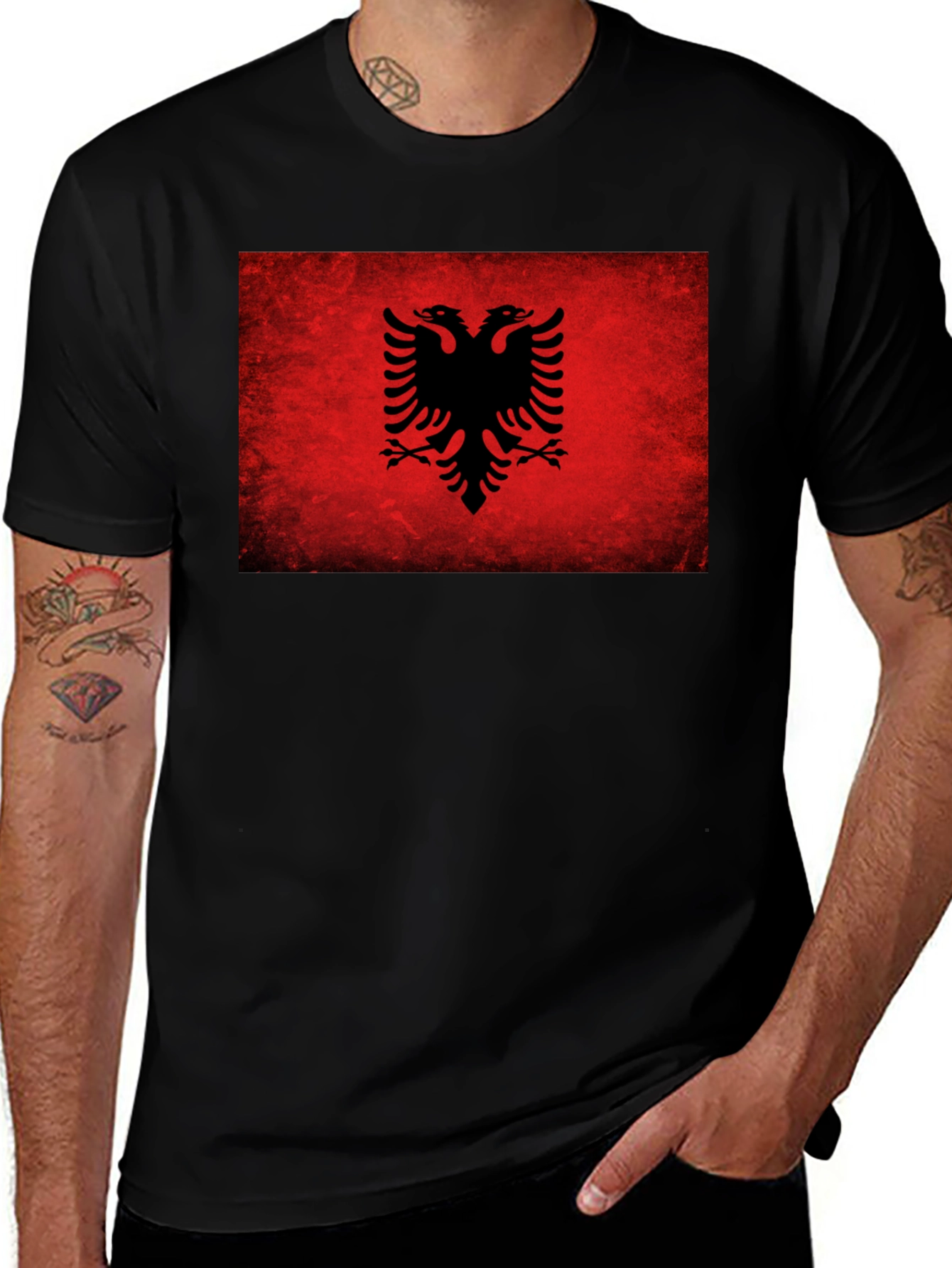 Albanian Flag Eagle Graphic T-Shirt - Black