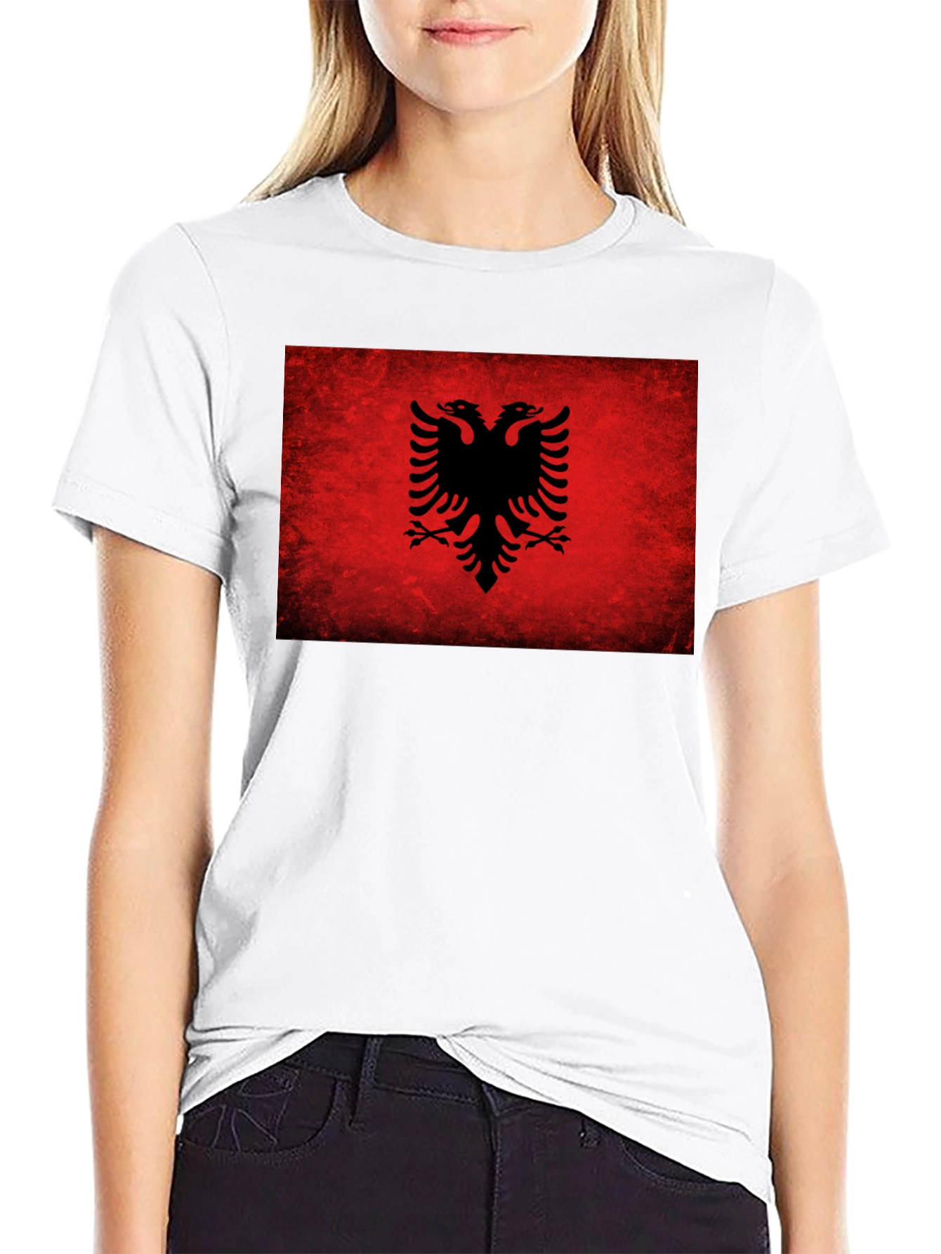 Albanian Flag Eagle Graphic T-Shirt - Black
