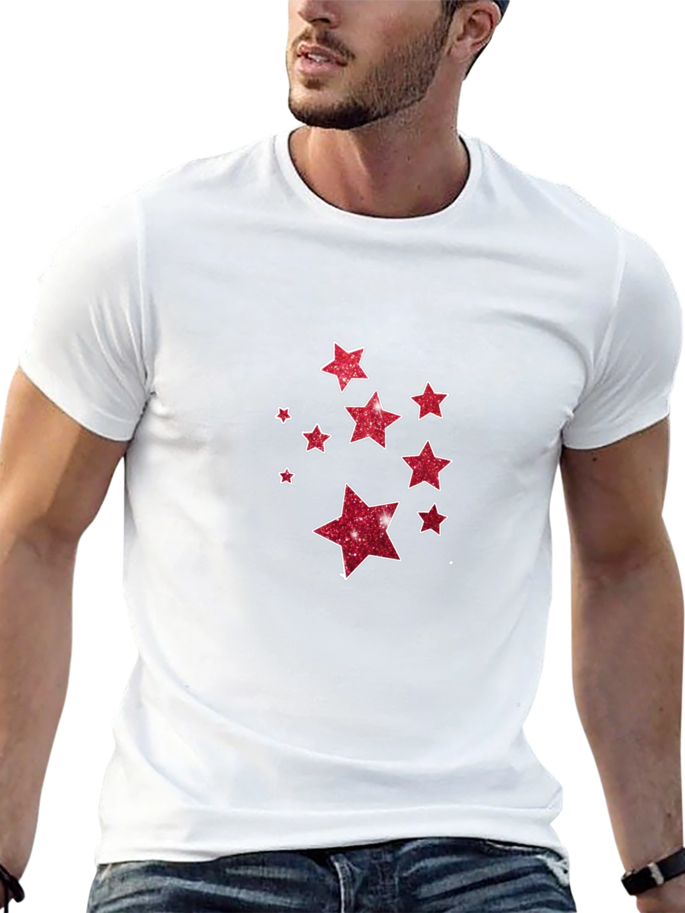 Stylish Black Tee with Glitter Star Design