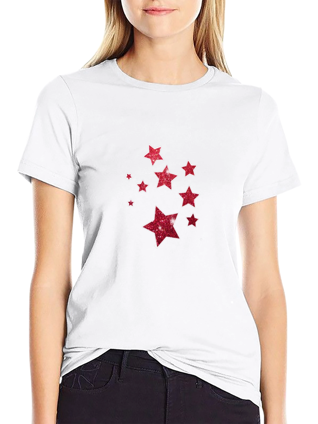 Stylish Black Tee with Glitter Star Design