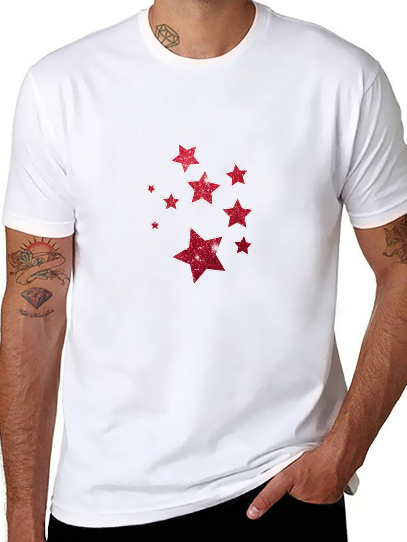 Stylish Black Tee with Glitter Star Design