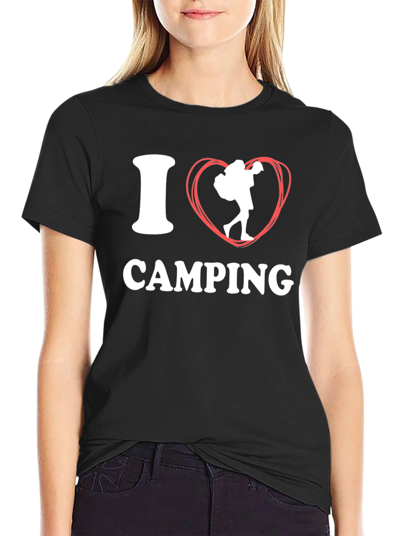 I Heart Camping Graphic T-Shirt Black Cotton
